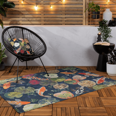 blue fish printed outdoor rug