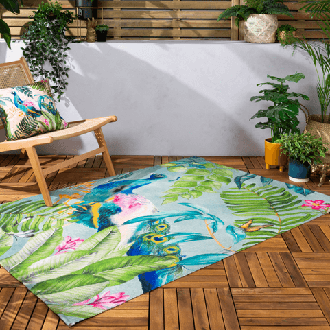 peacock printed junle outdoor rug