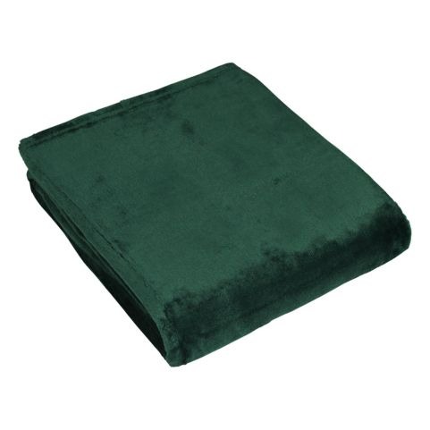 A cosy fleece throw in a rich emerald green shade, folded and presented neatly.