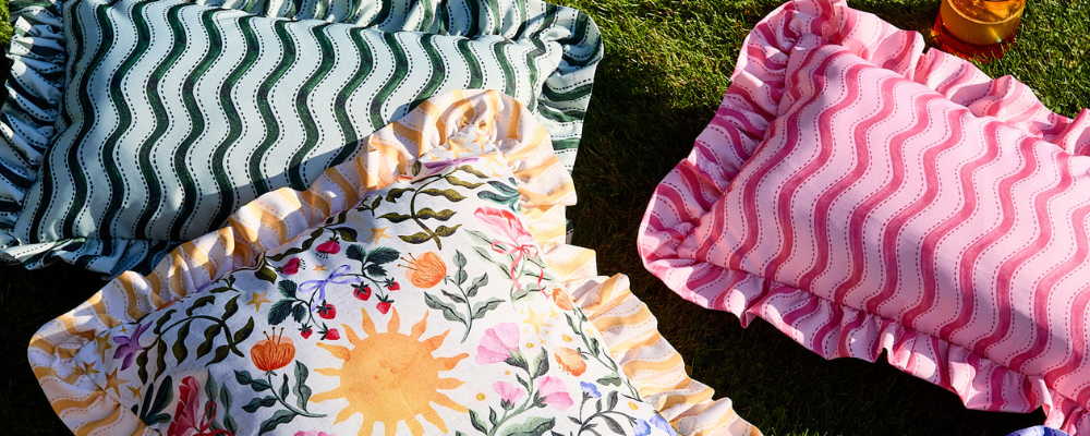 Colourful squiggle stripe outdoor cushions