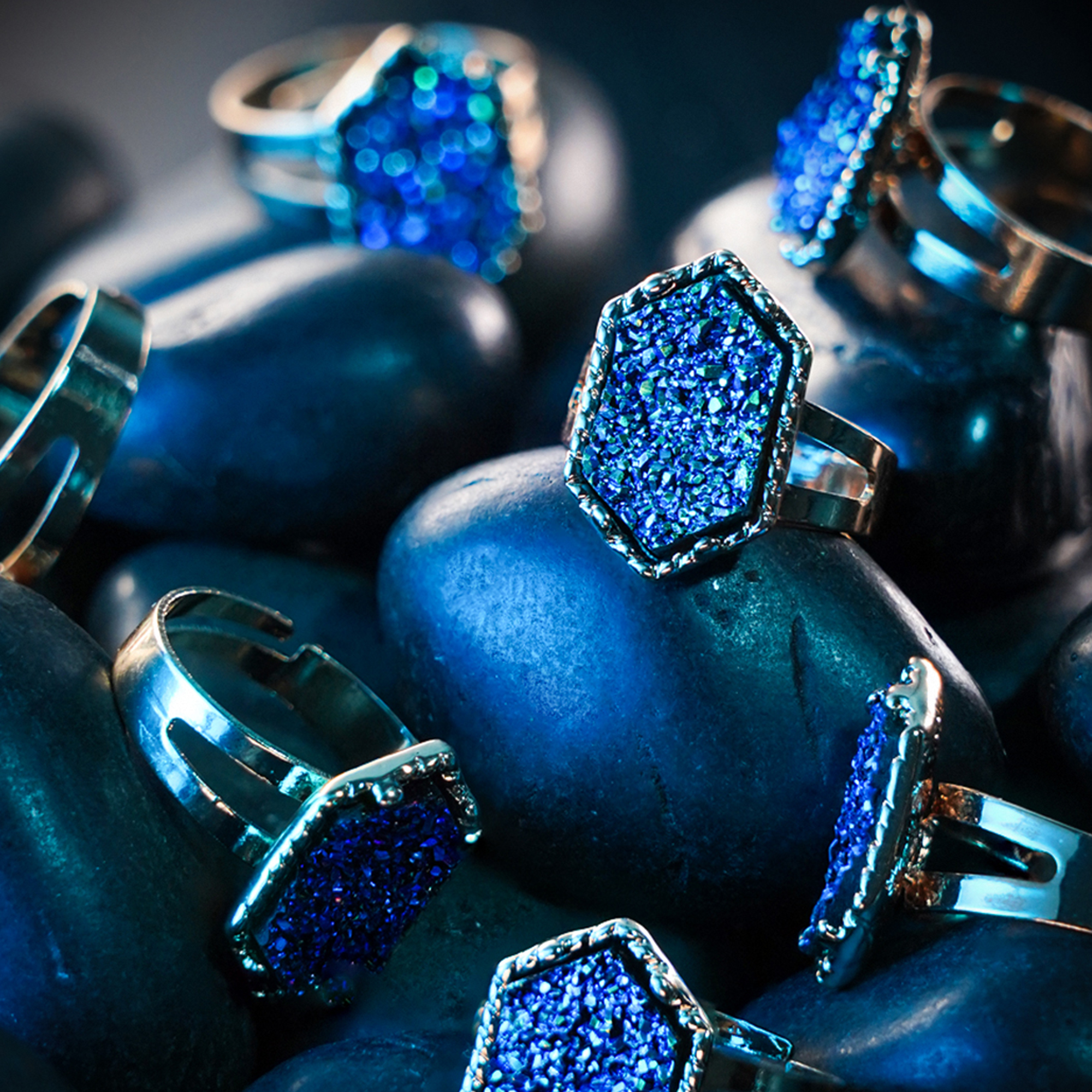 Custom Plugs - Blue & Gold Druzy Ring (Collection) Blue & Gold Druzy Ring