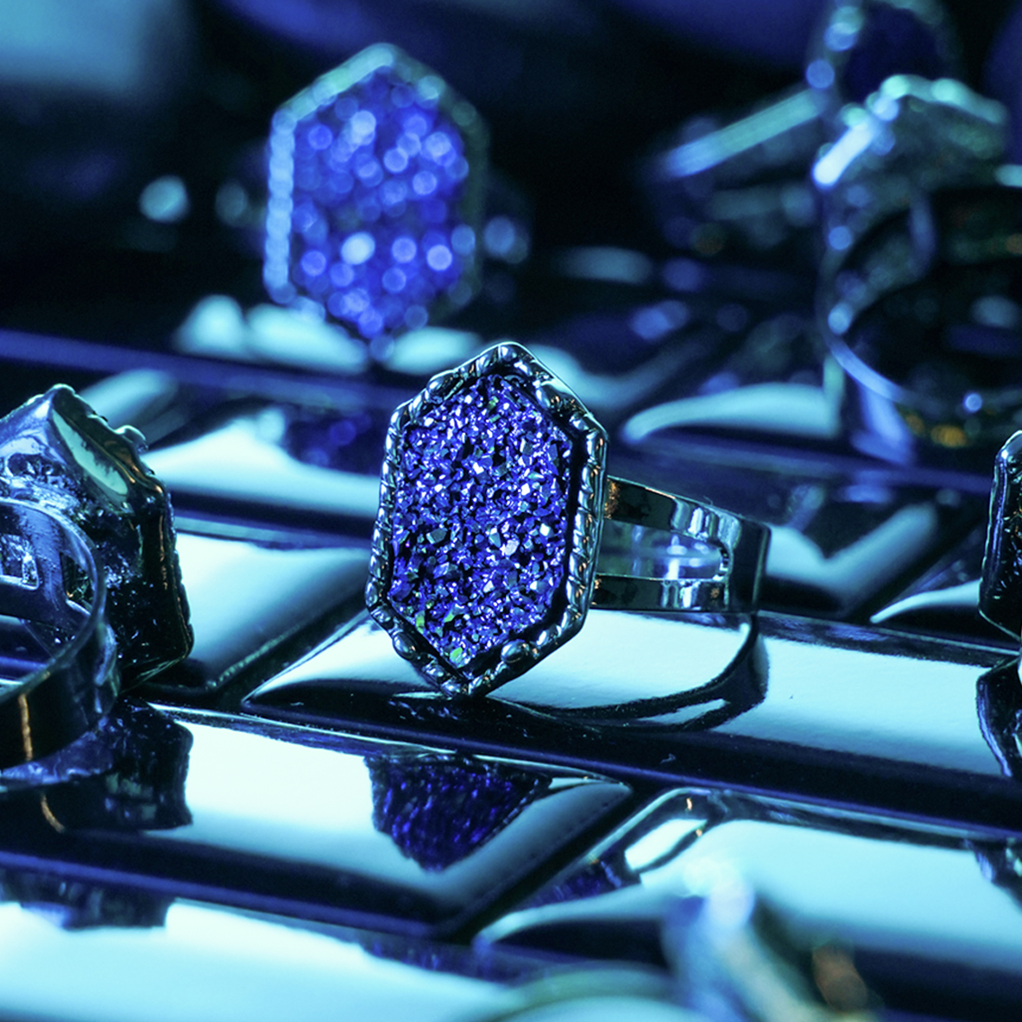 Custom Plugs - Blue & Gold Druzy Ring (Collection) Blue & Gold Druzy Ring
