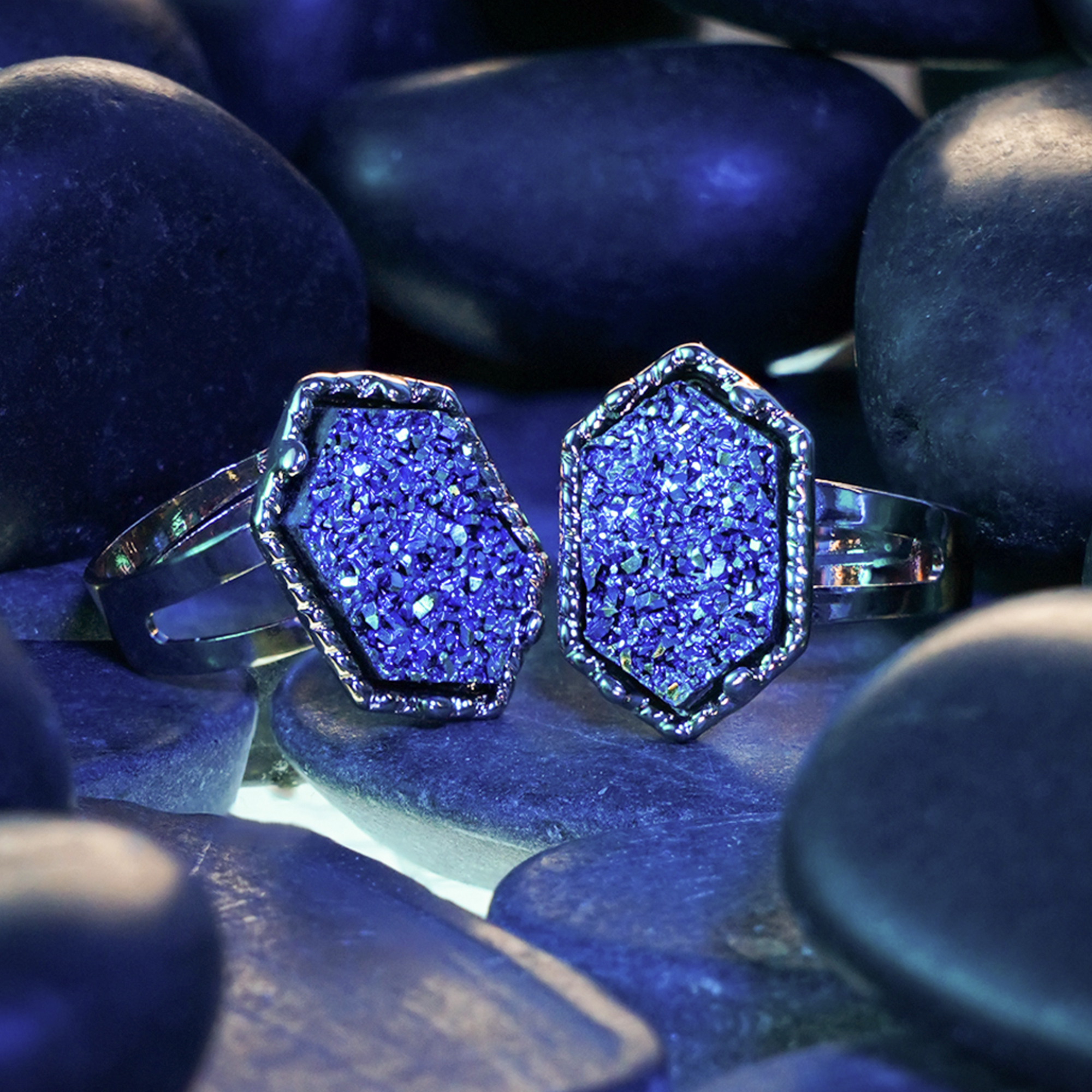 Custom Plugs - Blue & Gold Druzy Ring (Pair) Blue & Gold Druzy Ring