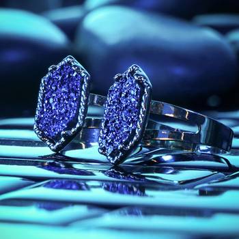 Custom Plugs - Blue & Gold Druzy Ring