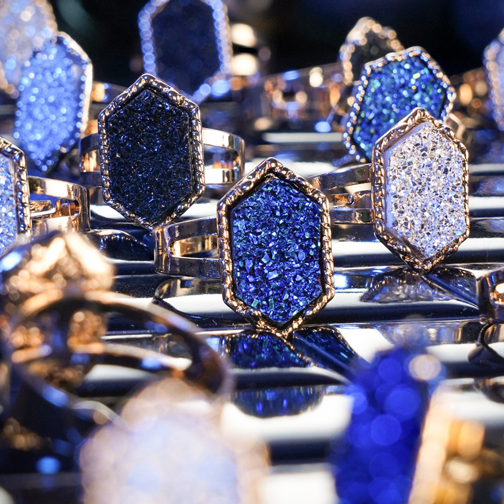 Custom Plugs - Mixed Druzy Rings Blue & Gold Druzy Ring