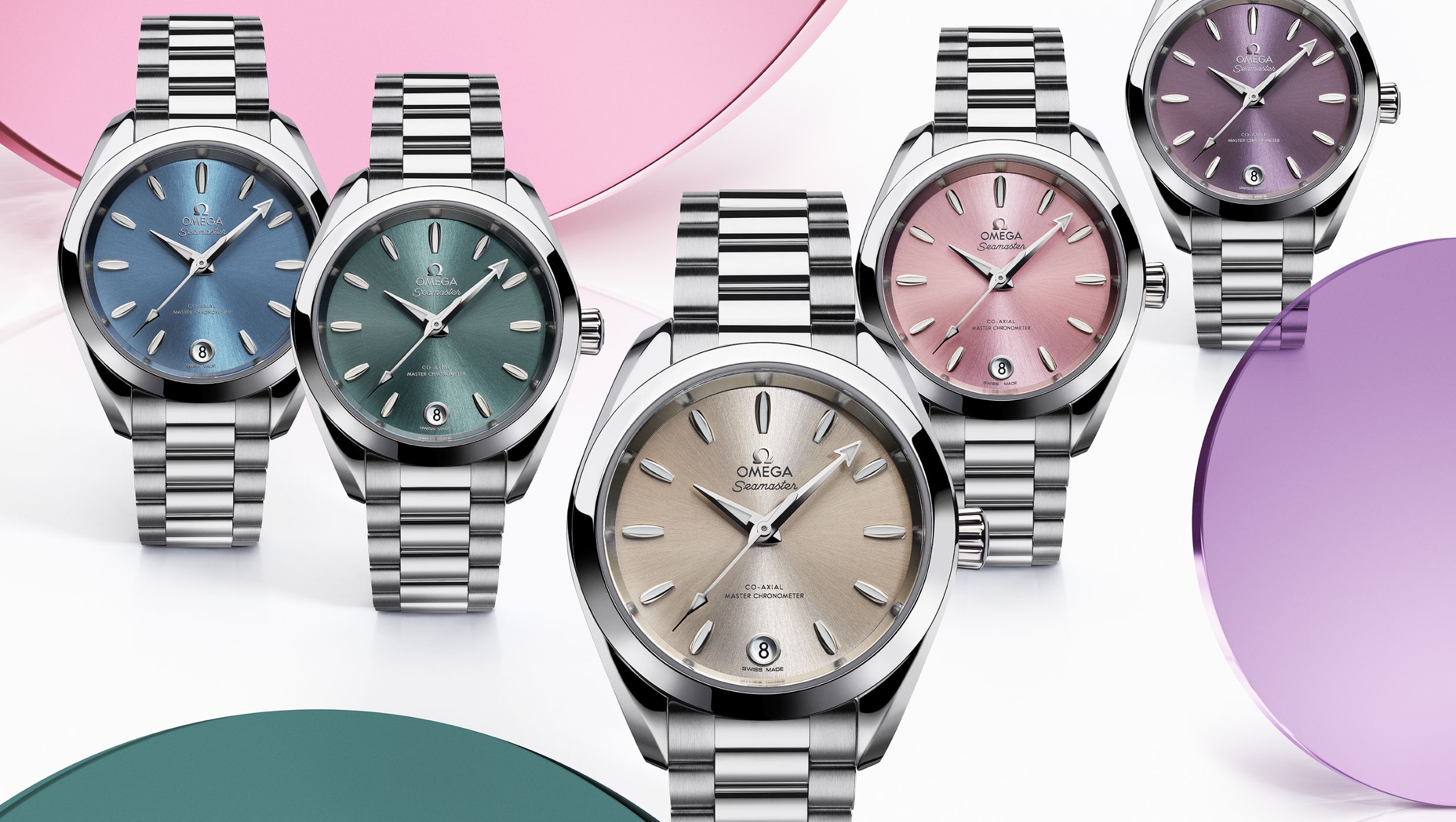 Dial Colours (left to right): Sea Blue, Lagoon Green, Sandstone, Shell Pink, Lavender