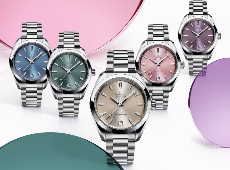 Dial Colours (left to right): Sea Blue, Lagoon Green, Sandstone, Shell Pink, Lavender