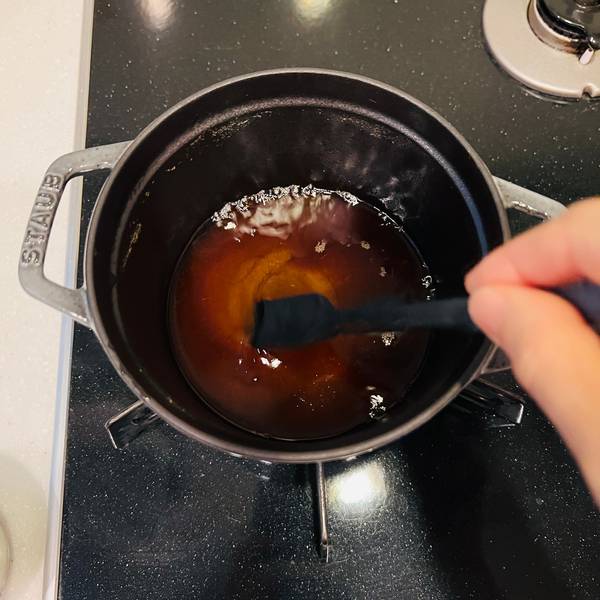 Mixing the mitarashi sauce ingredients