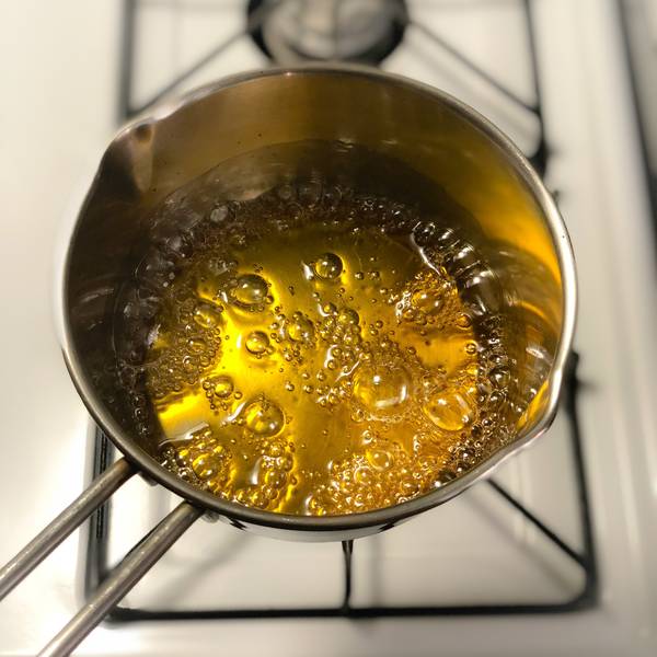 caramel sauce starting to turn amber brown