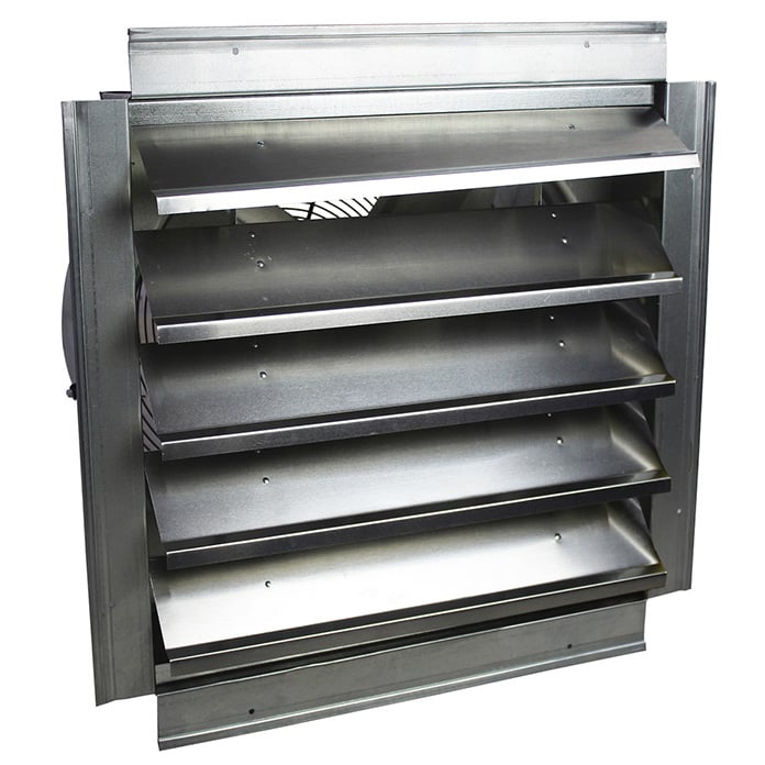 Front view of the IF18 exhaust fan with open shutter.