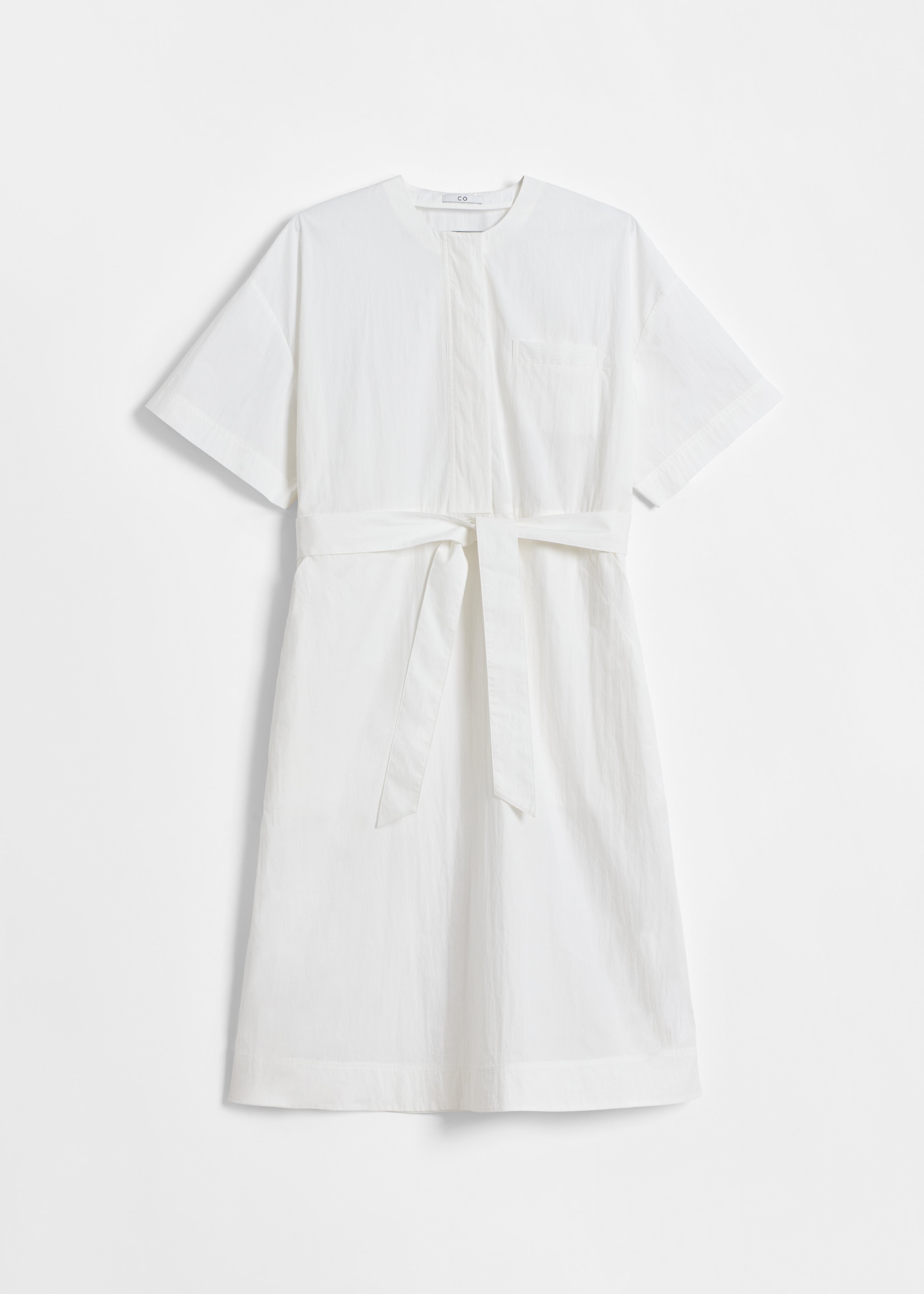 CO - Belted Short Sleeve Dress in Cotton - White