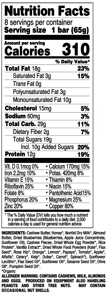 Blueberry Cashew nutritional information