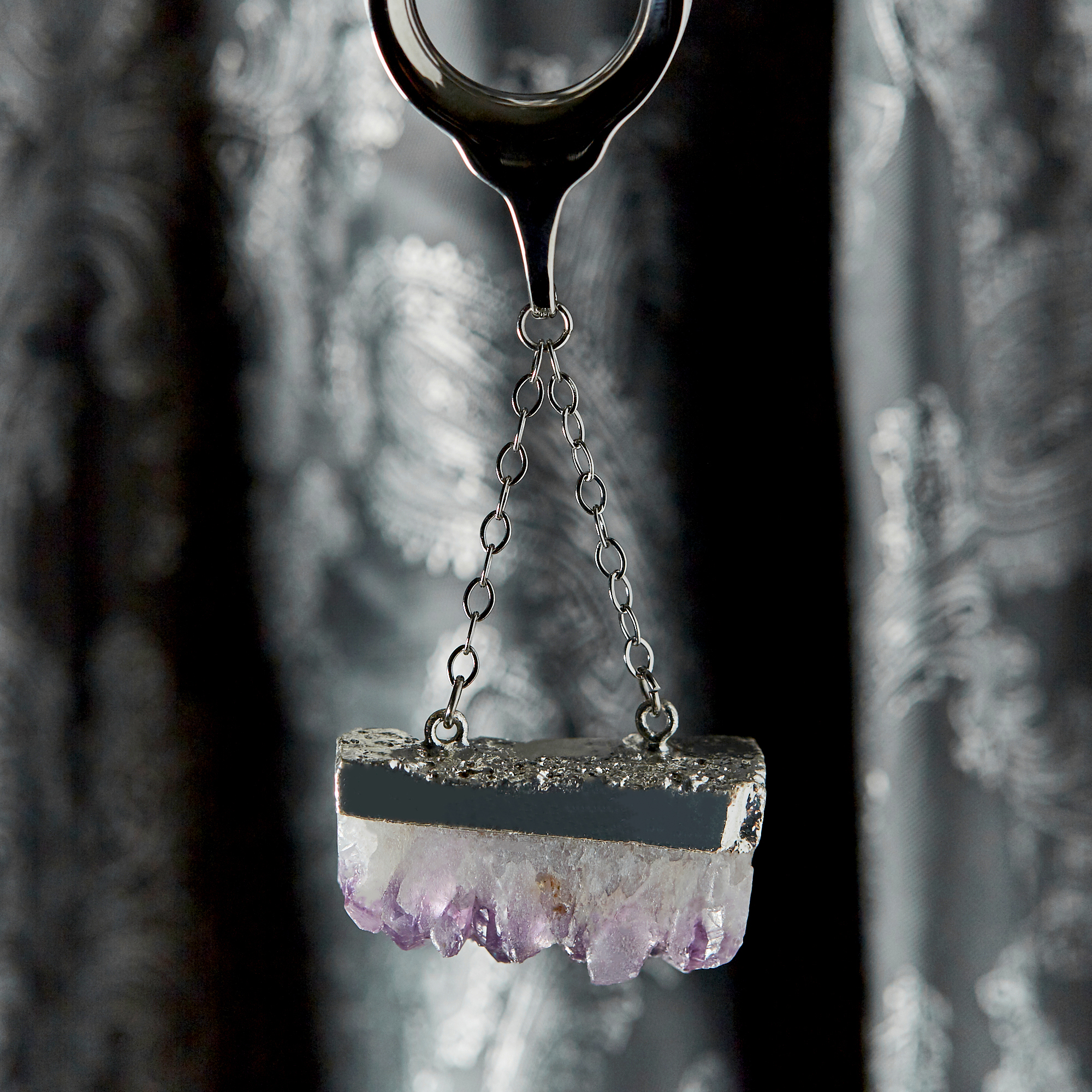  Amethyst & Silver Sattle Ohrgewichte (Paar)