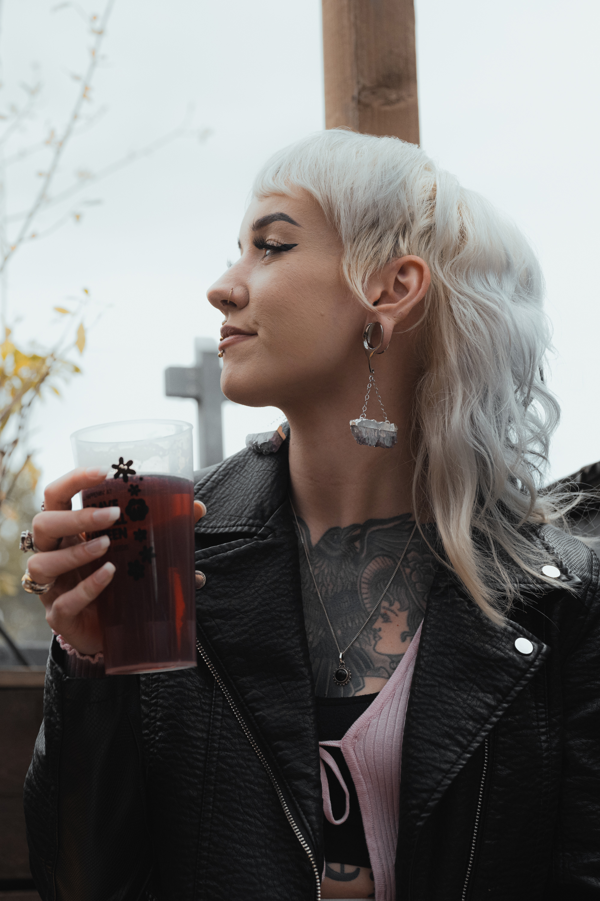 Female wearing goth  Amethyst & Silver Saddle Ear Weights (Pair)