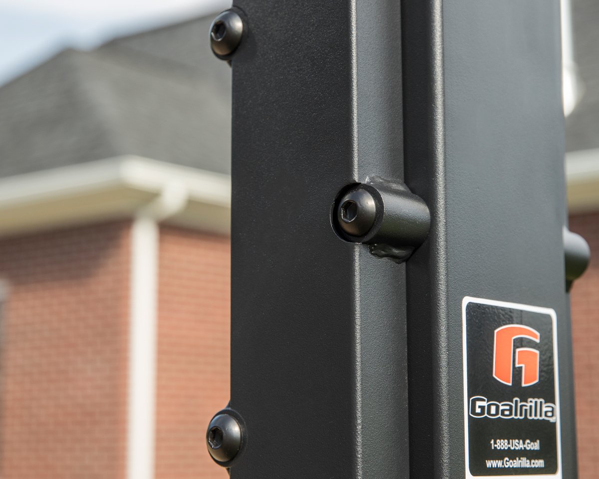 Up close of steel pole on a Goalrilla in-ground basketball hoop for the FT Series
