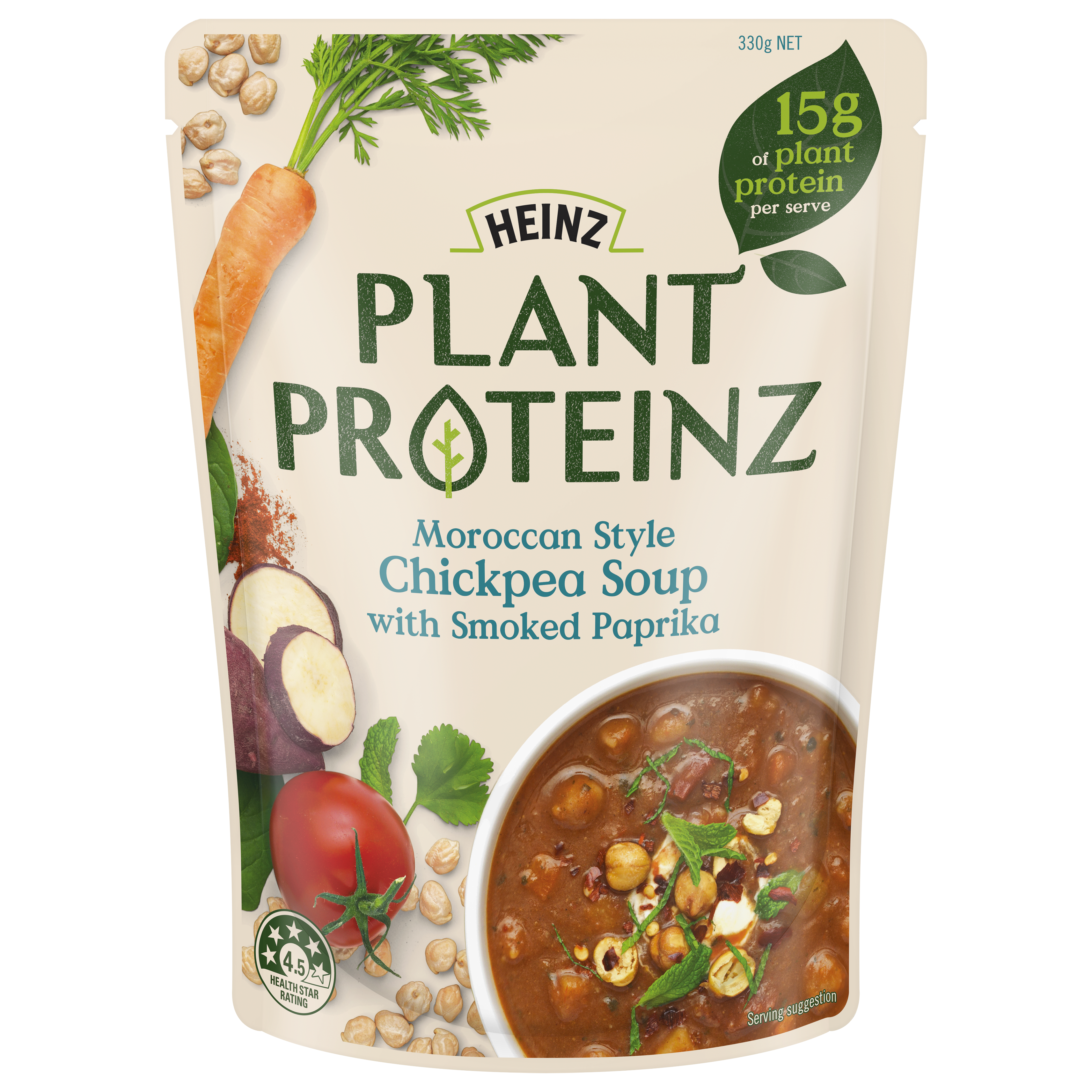 Photograph of 1 x 330g Heinz® Plant Proteinz Moroccan Style Chickpea Soup with Smoked Paprika product