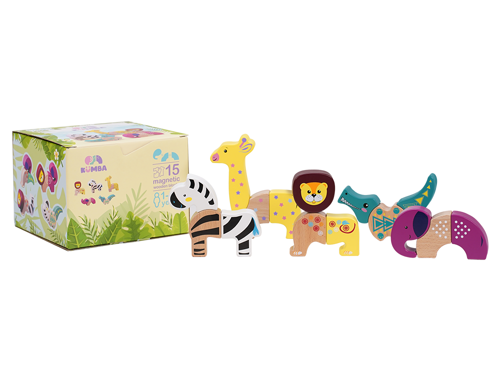 Safari Set, Wooden Safari Animals Toys For Toddlers