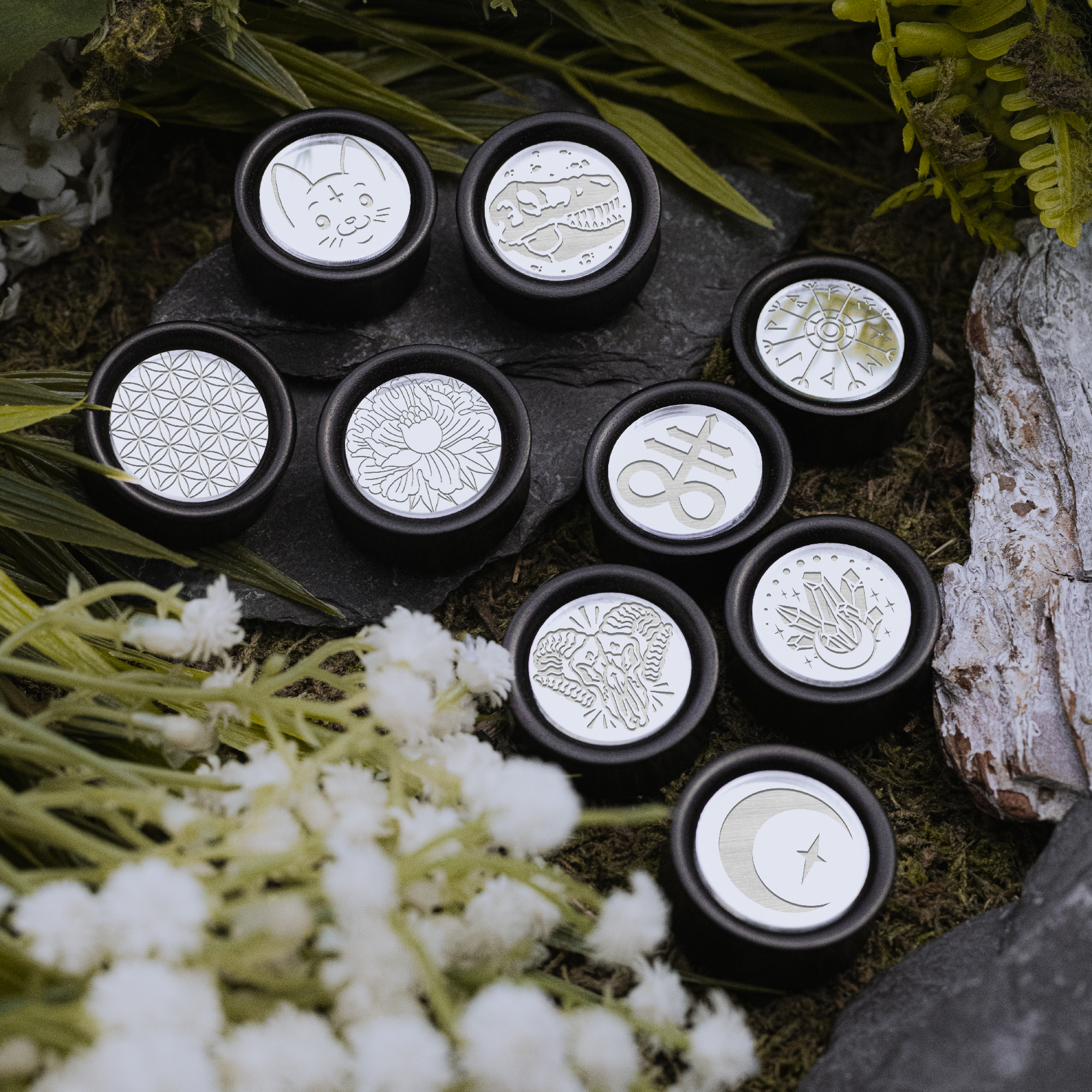  Crystal Moon Plug / Gauge - Silber Inlay Ebony Wood | Konvexe Doppelaufgeweitet