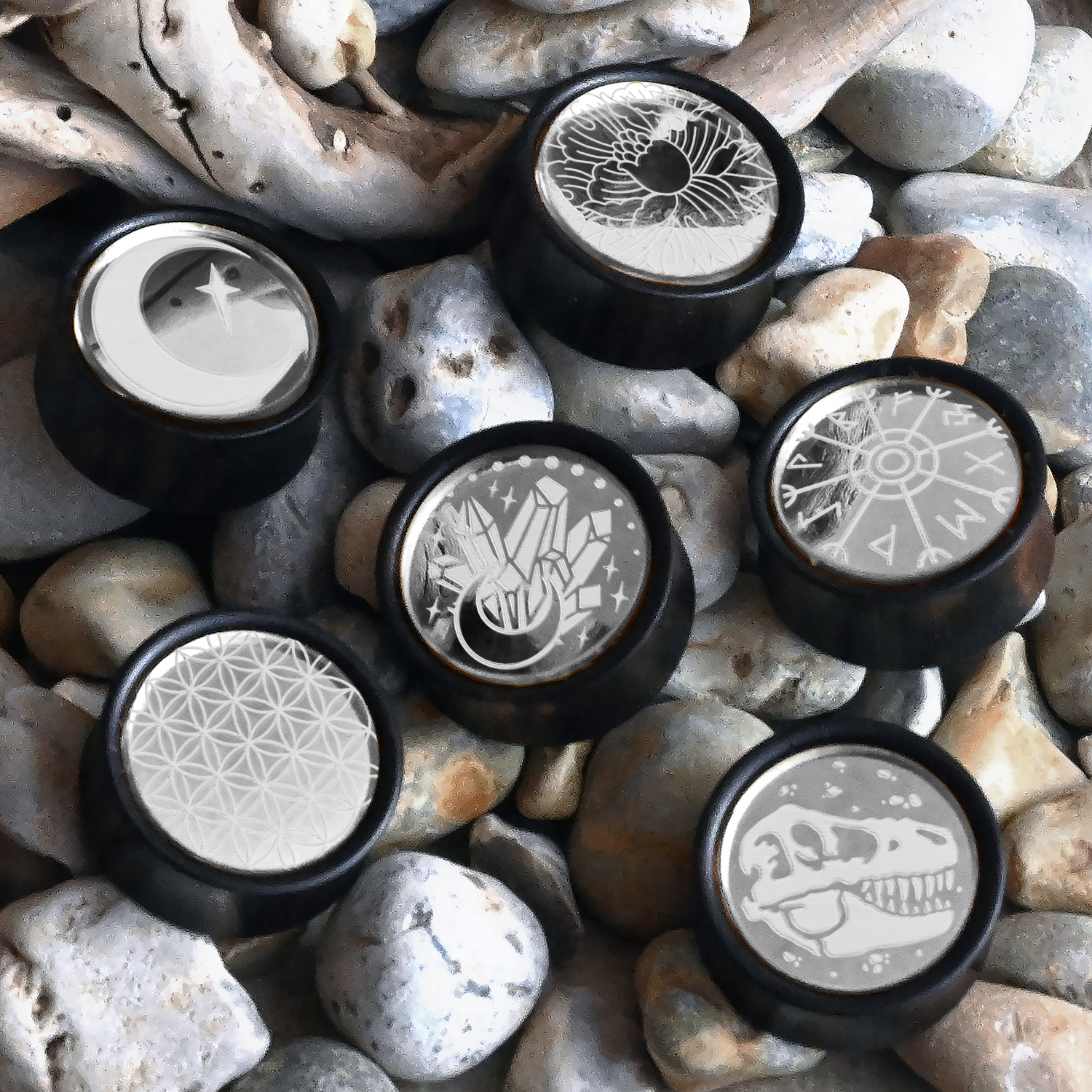  Cult Cat Plug / Gauge - Silver Inlay Ebony Wood | Convex Double Flare