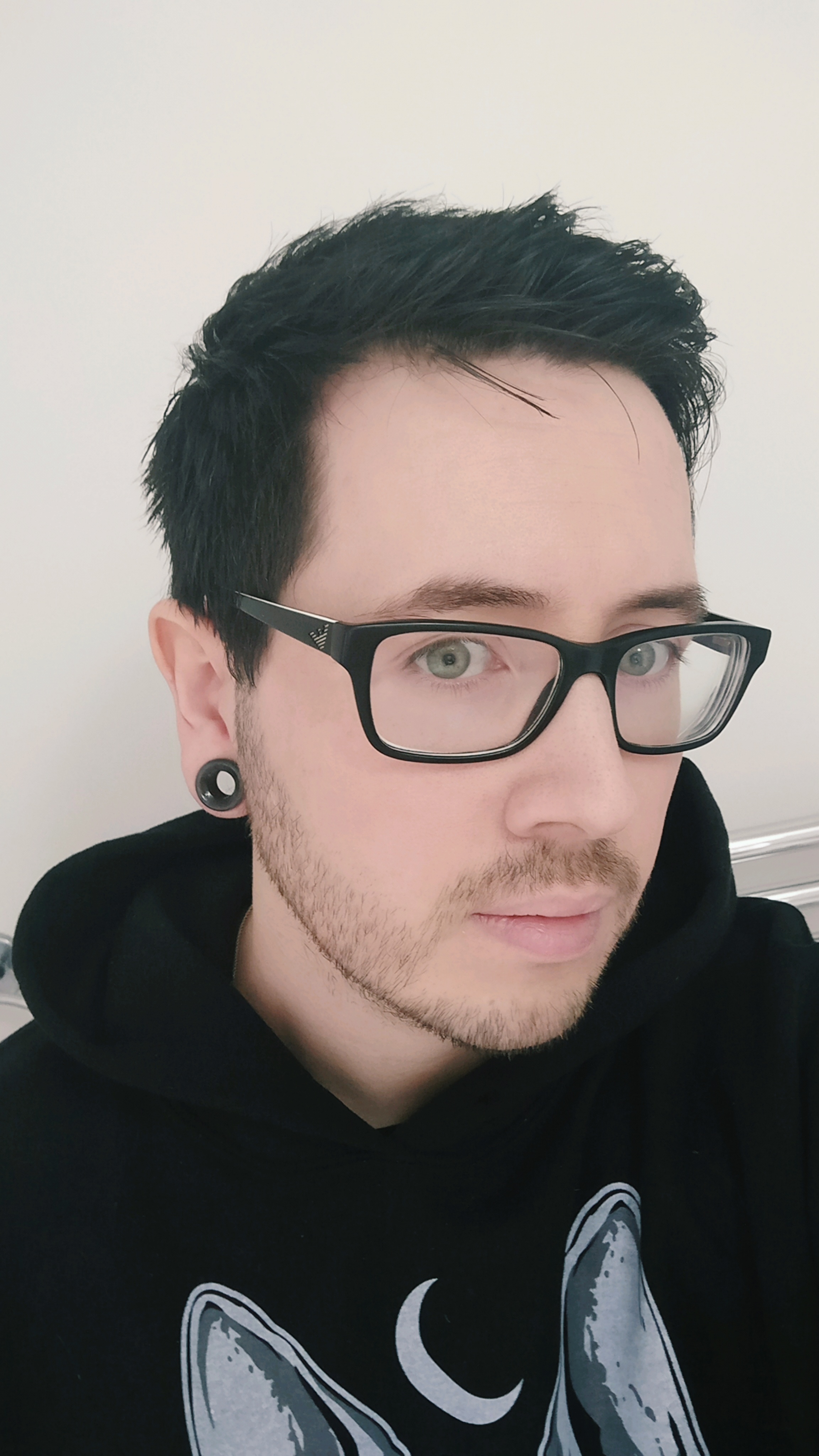 boy wearing cool  Black Cats Eye Glass Ear Tunnel