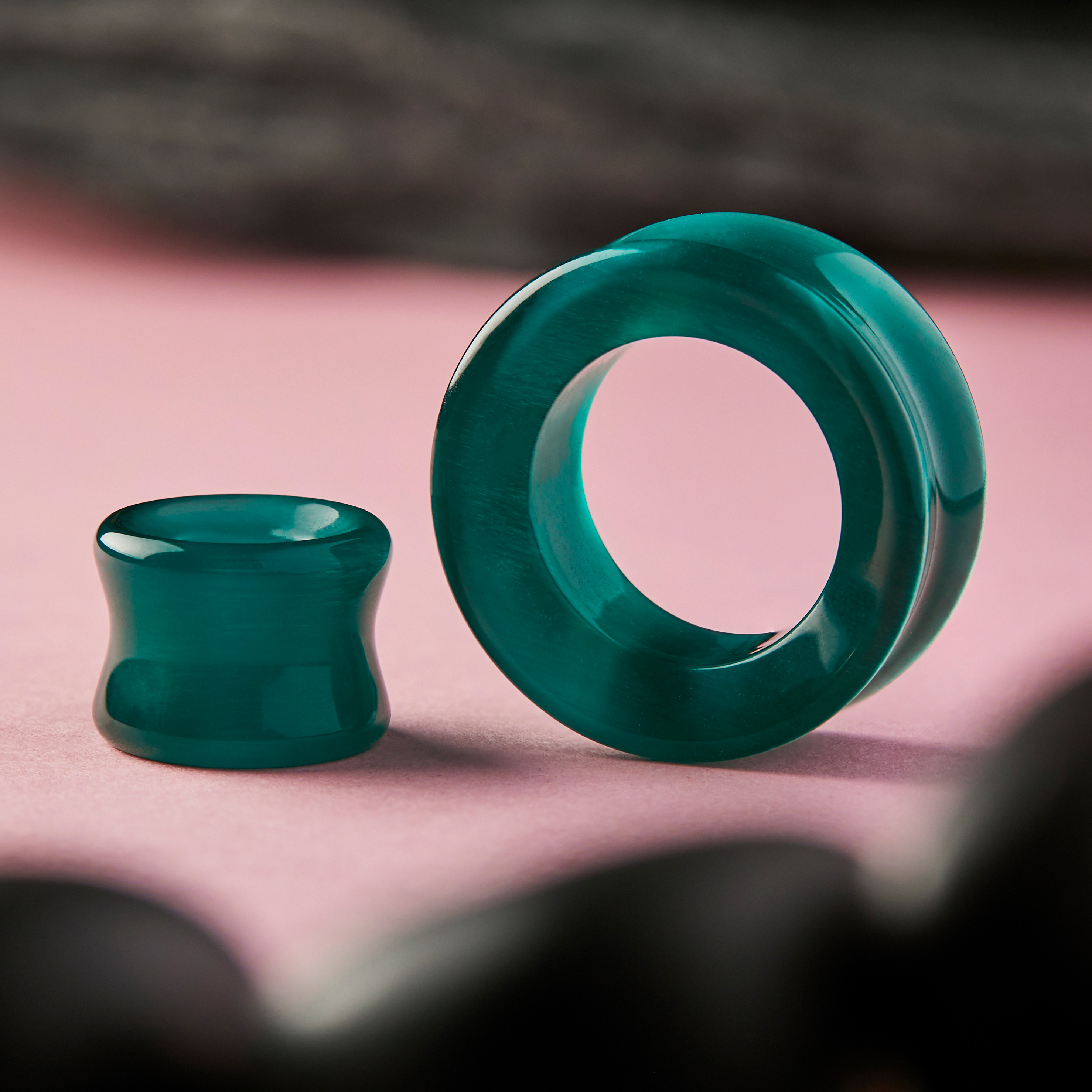 Emo  Green Cats Eye Glass Ear Tunnel