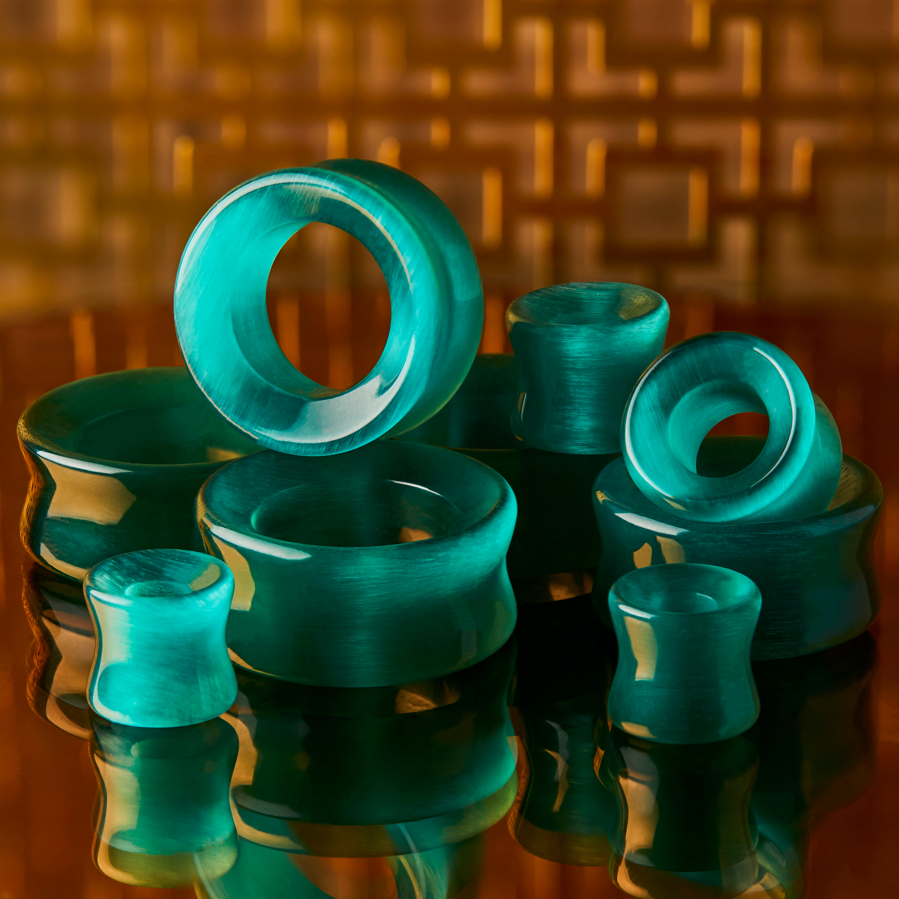 Bright  Green Cats Eye Glass Ear Tunnel