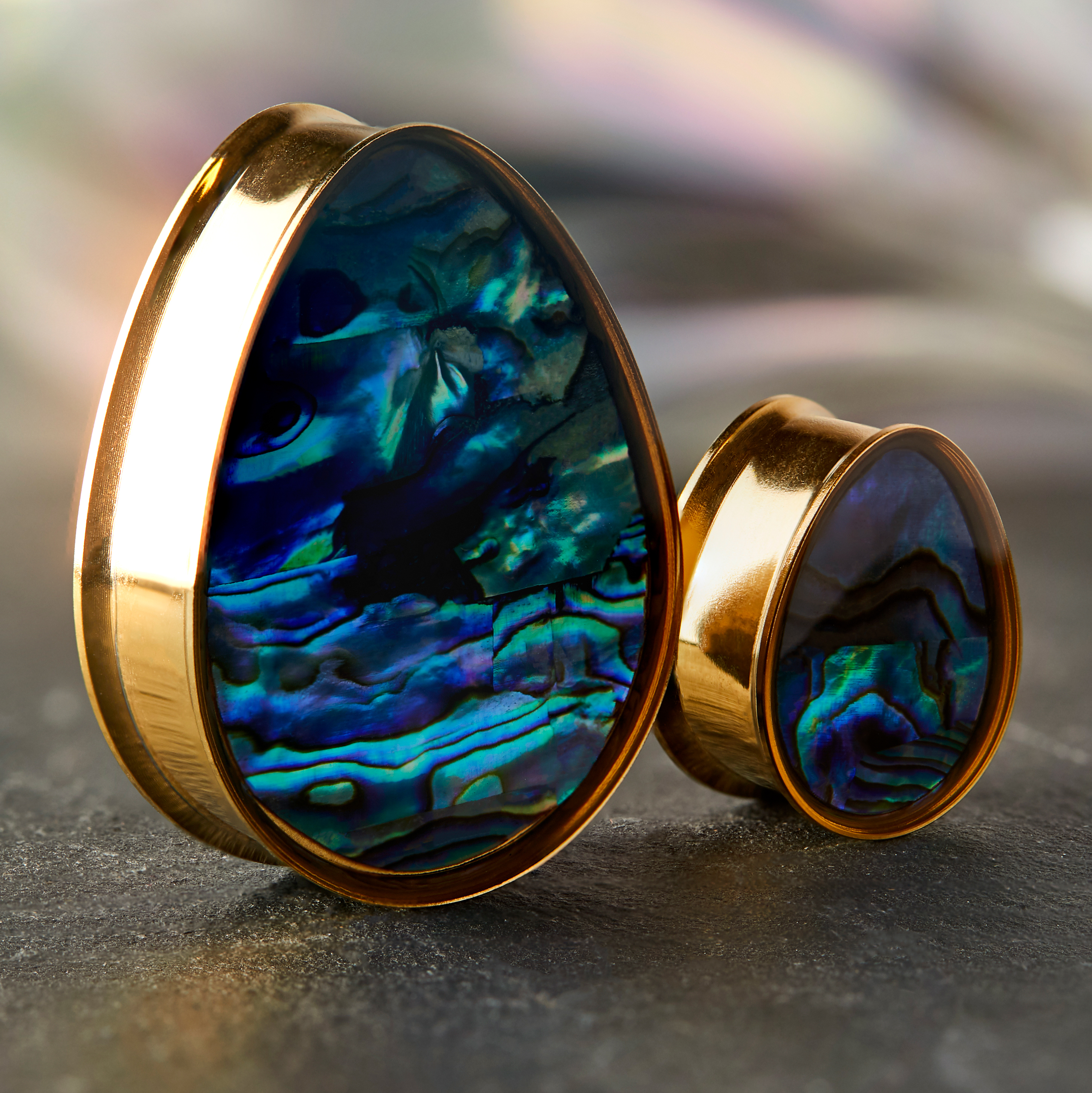  Abalone & Gold Steel Teardrop Plug / gauge