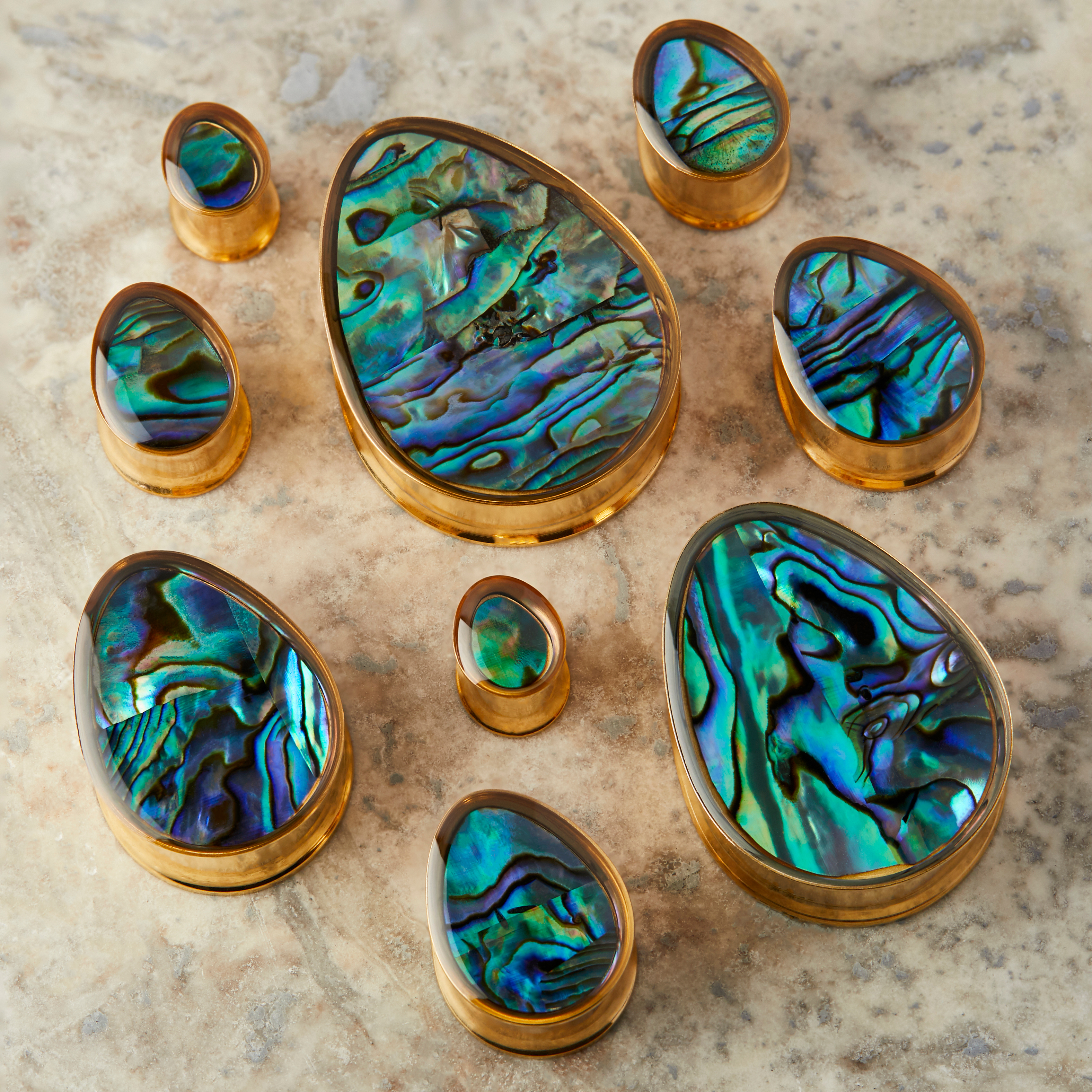  Abalone & Gold Steel Teardrop Plug / gauge