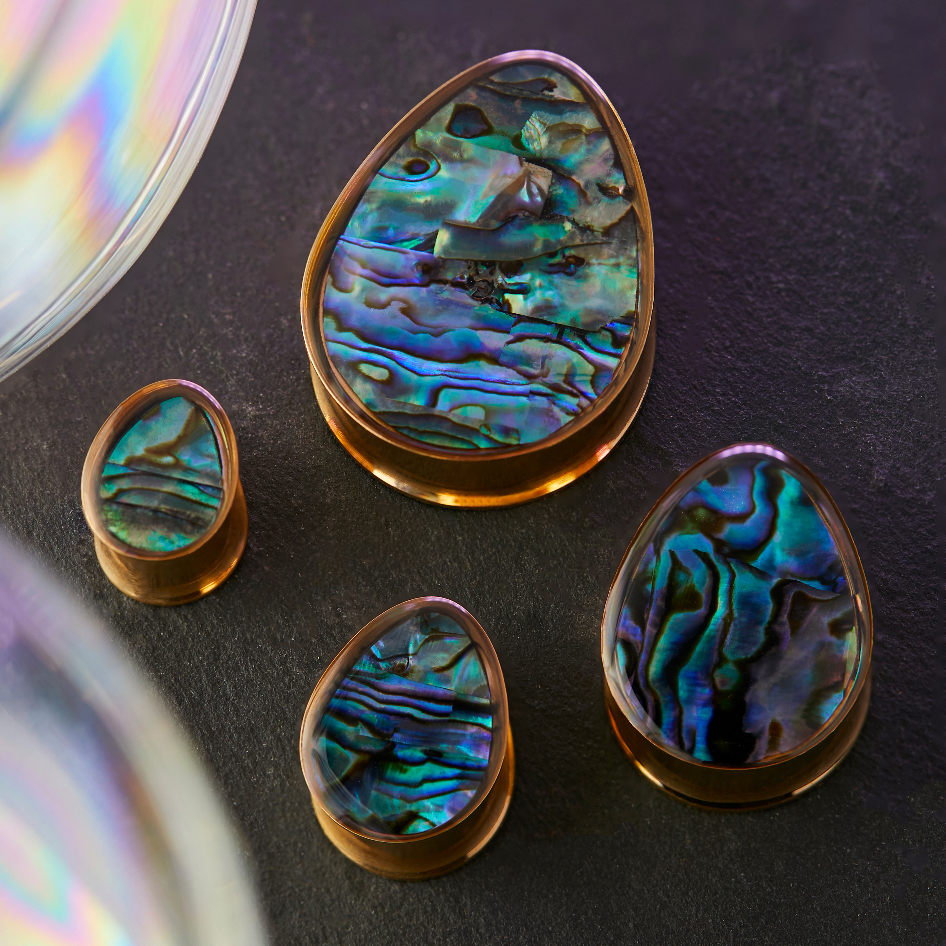  Abalone & Gold Steel Teardrop Plug / gauge