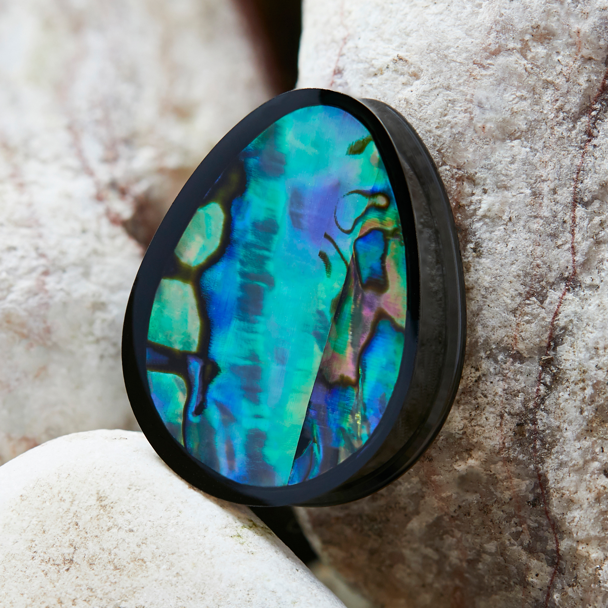 Alternative  Abalone & Black Steel Teardrop Plug / Gauge