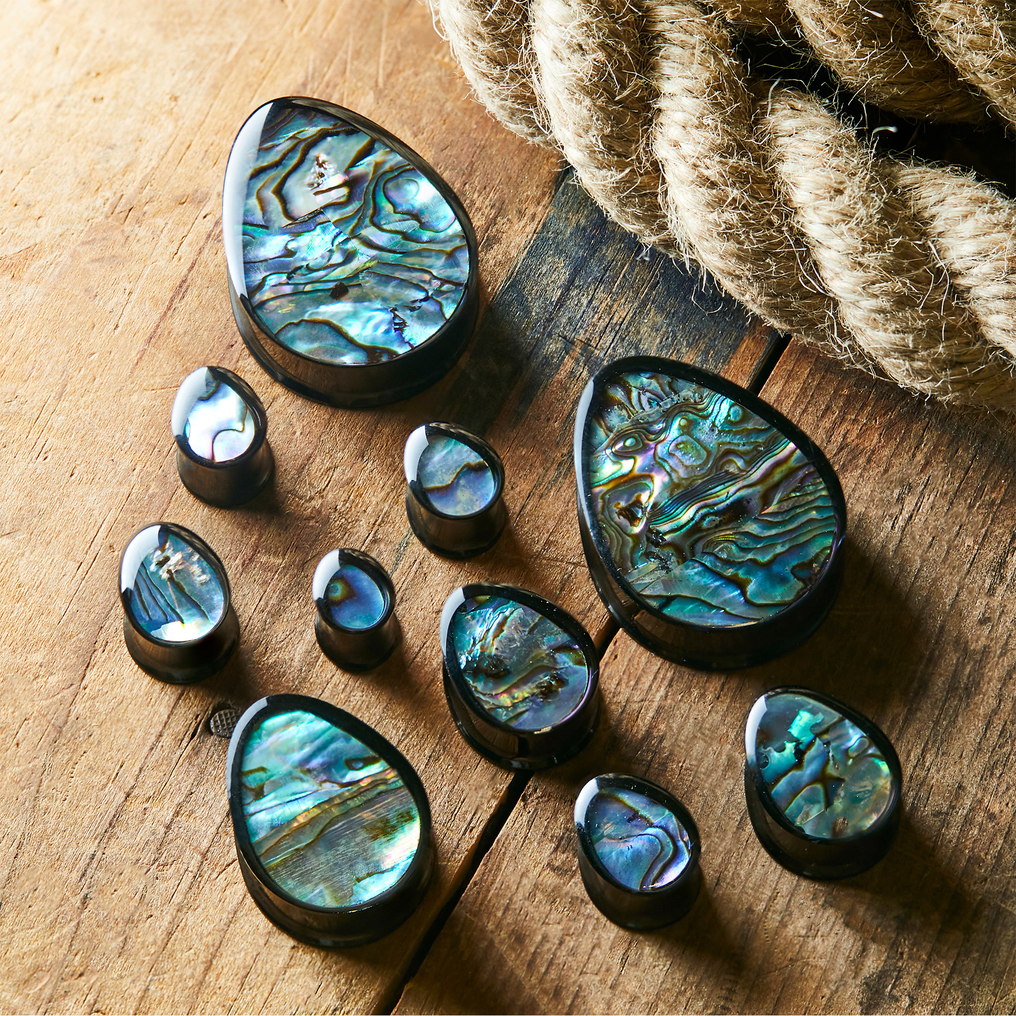 High quality  Abalone & Black Steel Teardrop Plug / Gauge