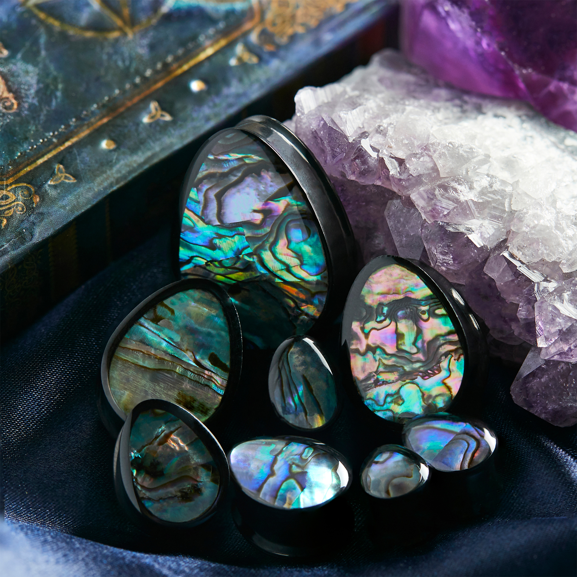 Fun  Abalone & Black Steel Teardrop Plug / Gauge