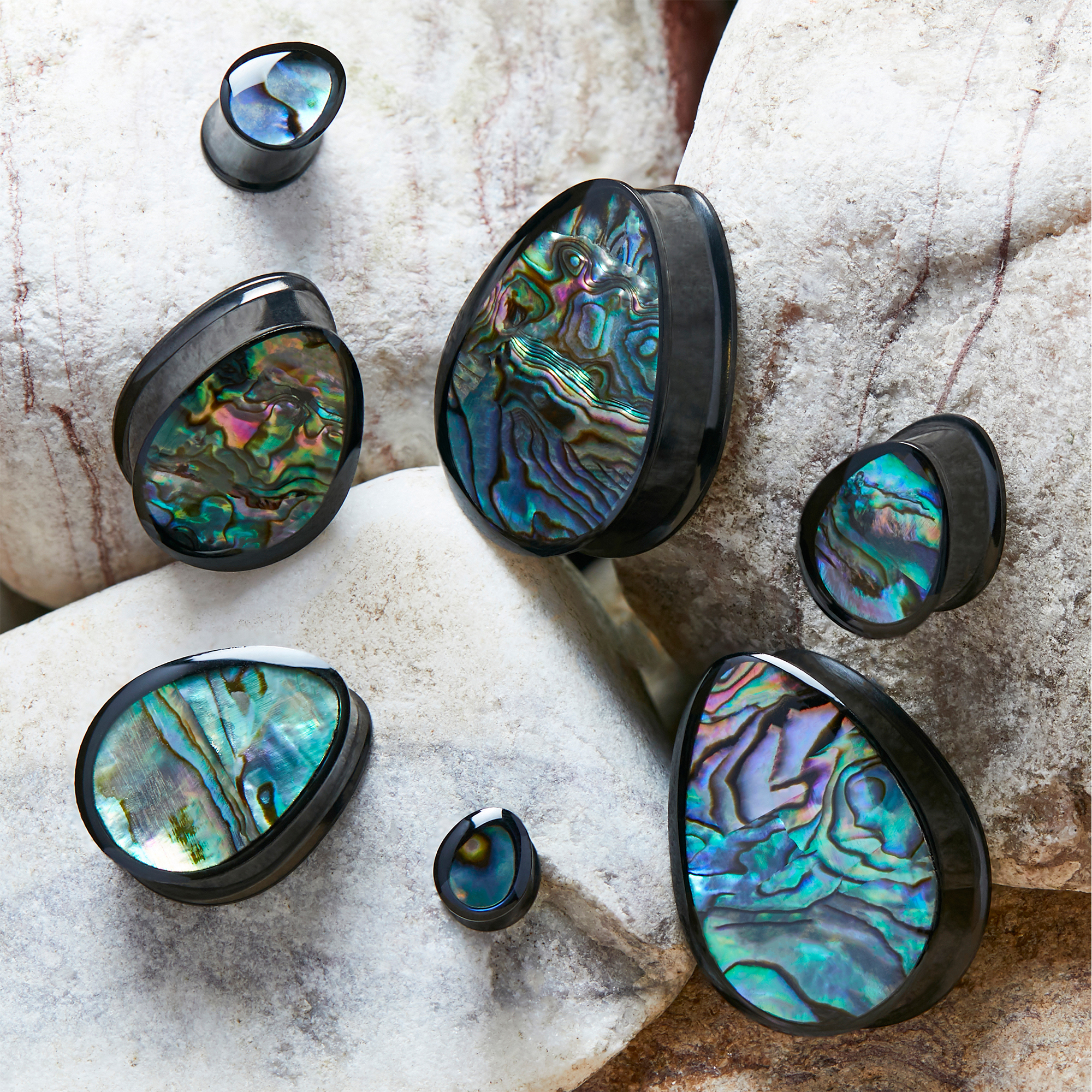 Hippy  Abalone & Black Steel Teardrop Plug / Gauge