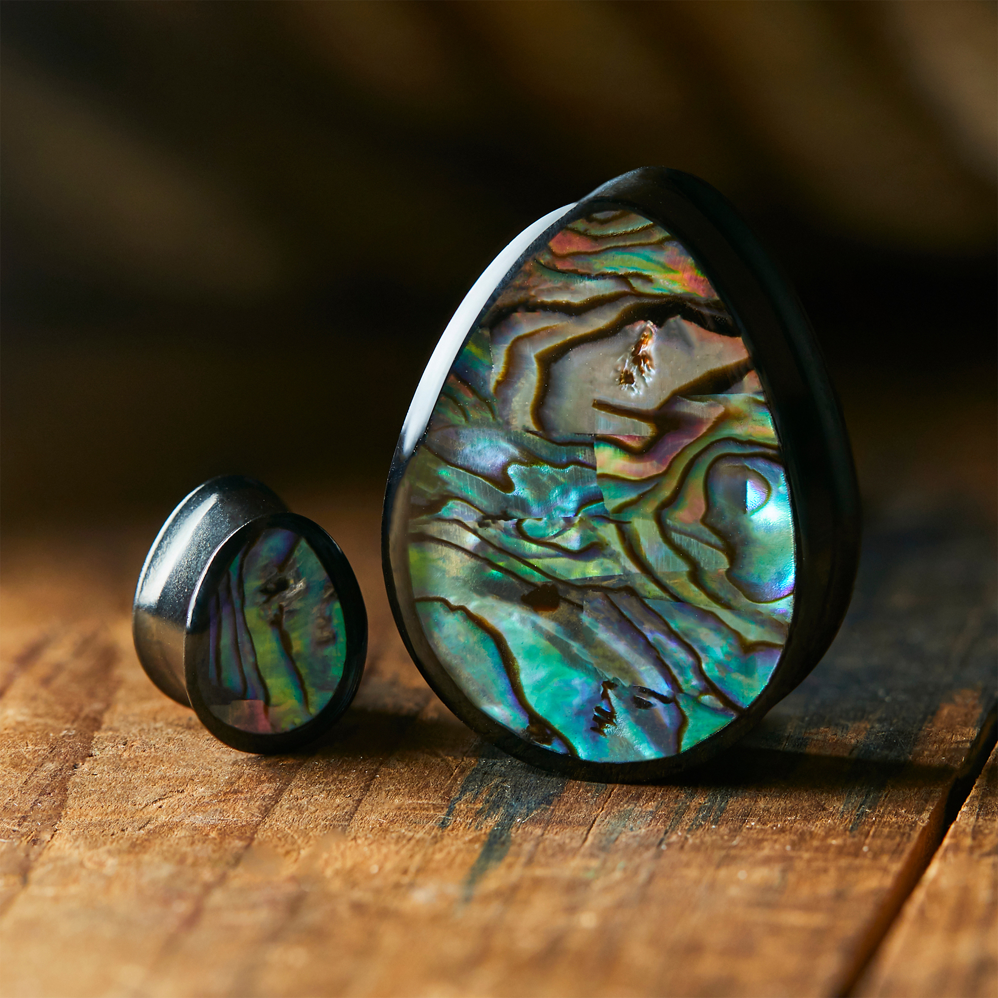 Elegant  Abalone & Black Steel Teardrop Plug / Gauge