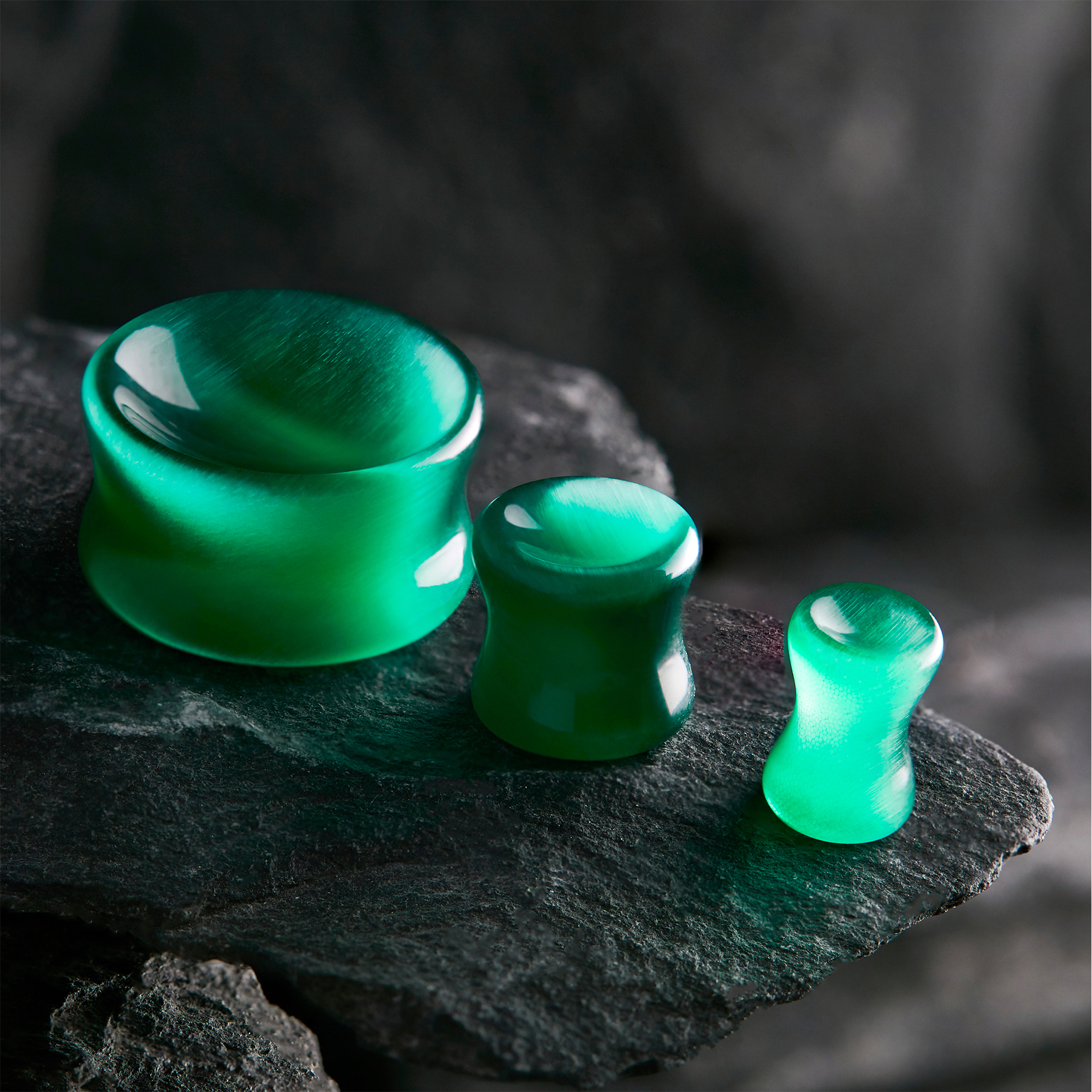 goth  Green Cats Eye Glass Plug Stretched Ears Jewellery / Gauge
