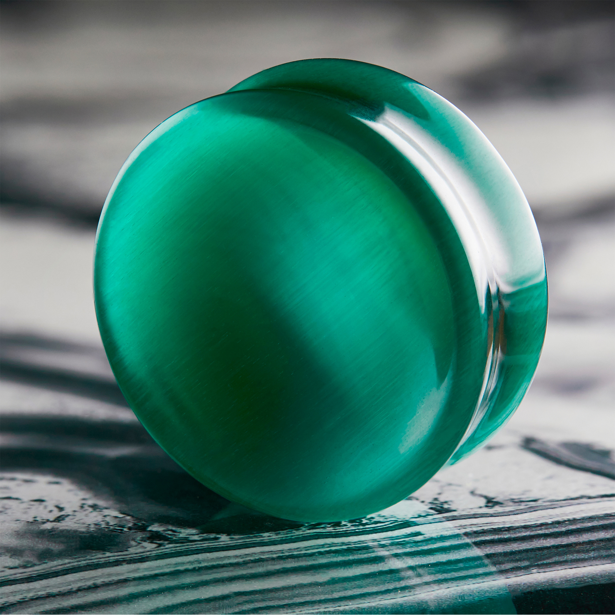 Light  Green Cats Eye Glass Plug Stretched Ears Jewellery / Gauge