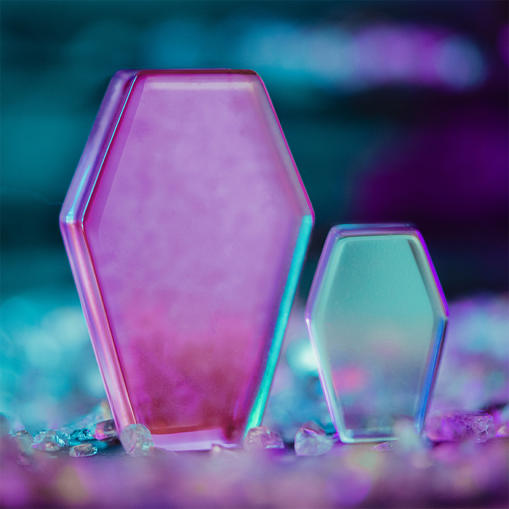 clear  Iridescent Purple Coffin  Glass Plug / Gauge