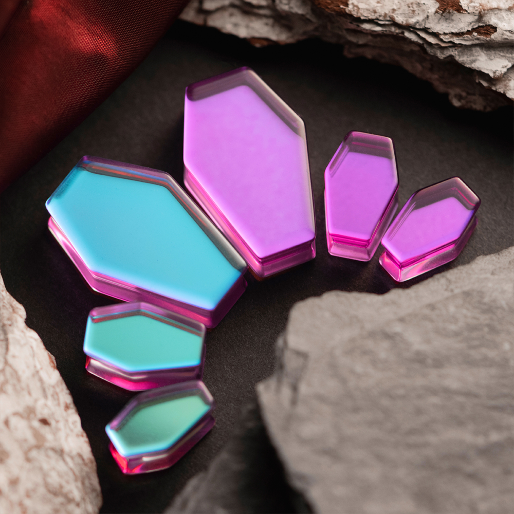 Gothic  Iridescent Purple Coffin  Glass Plug / Gauge