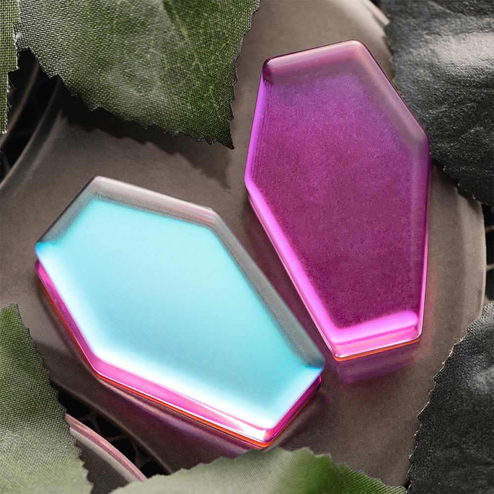 Beautiful  Iridescent Purple Coffin  Glass Plug / Gauge