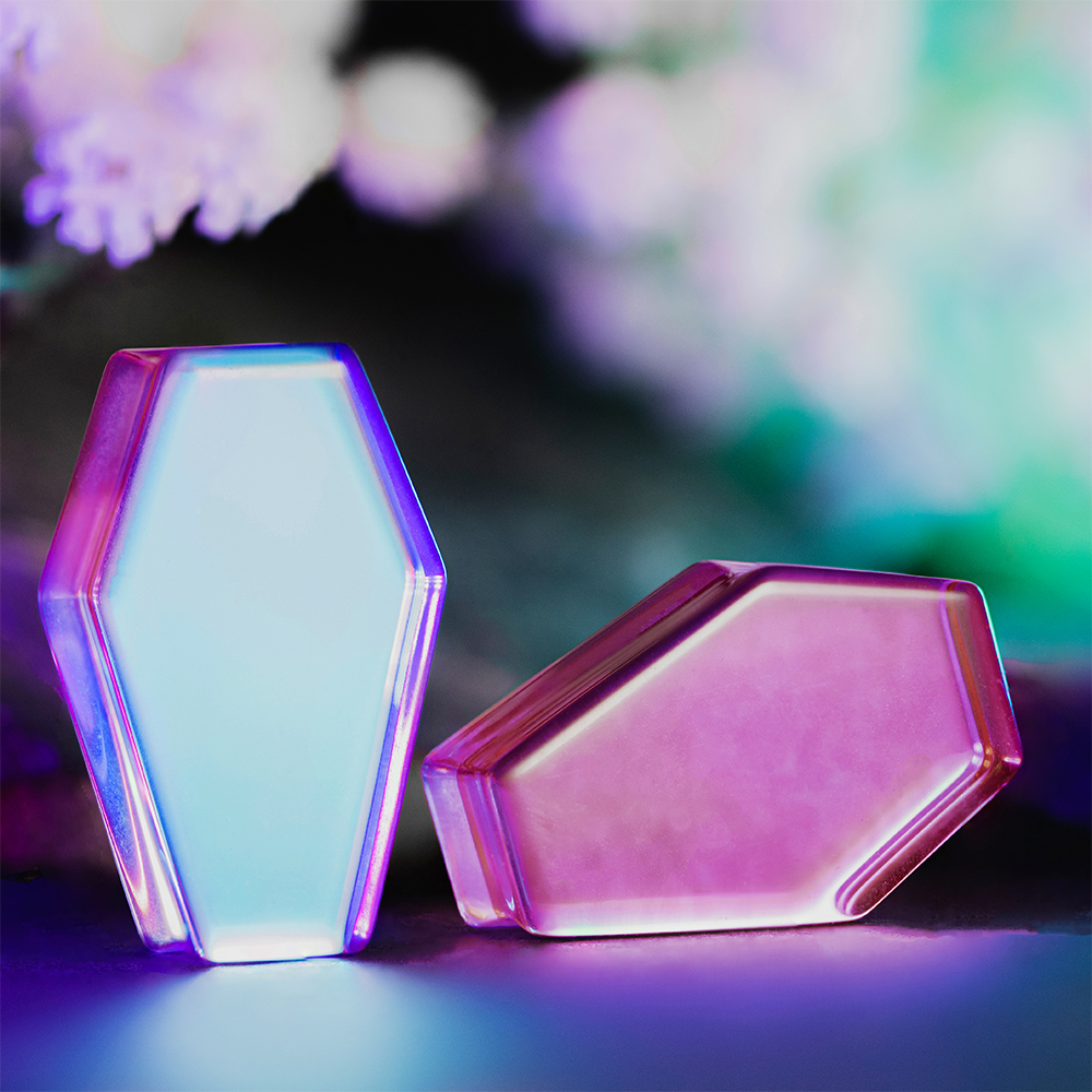 colourful  Iridescent Purple Coffin  Glass Plug / Gauge