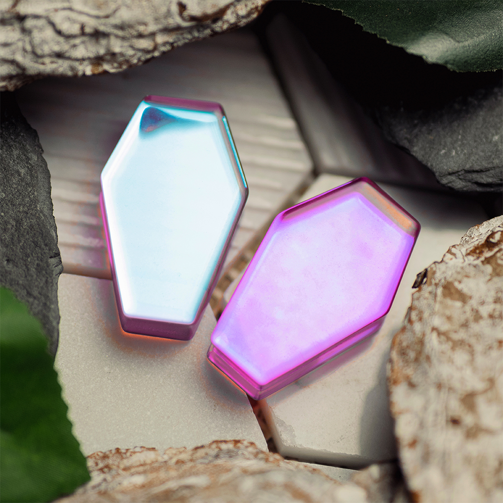 halloween  Iridescent Purple Coffin  Glass Plug / Gauge