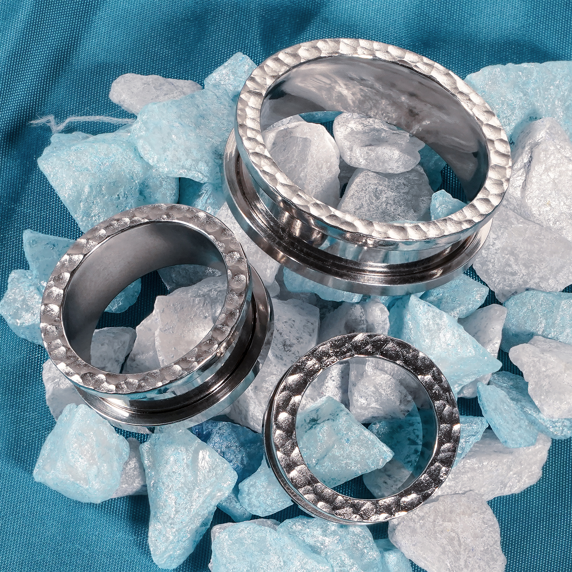 Girly  Hammered Silver Screwback Stainless Steel Tunnel