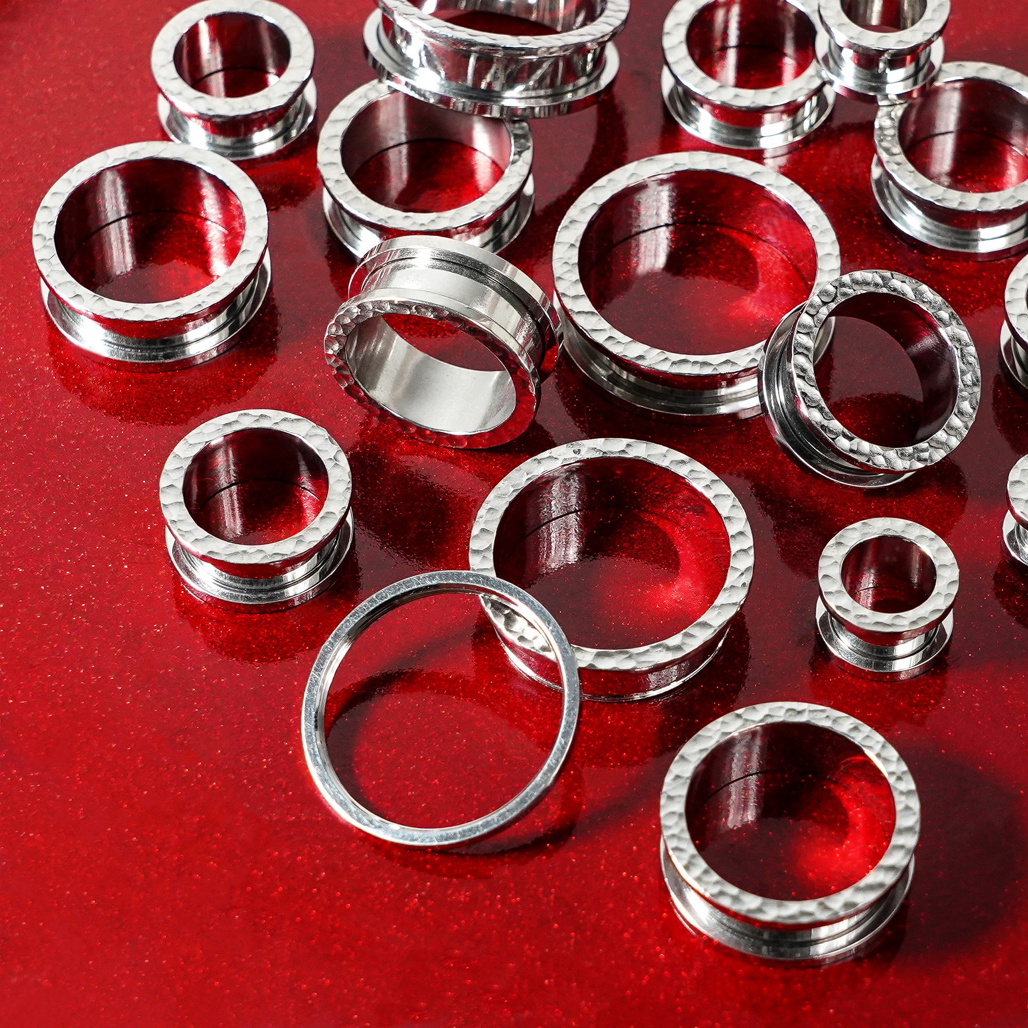 Alternative  Hammered Silver Screwback Stainless Steel Tunnel