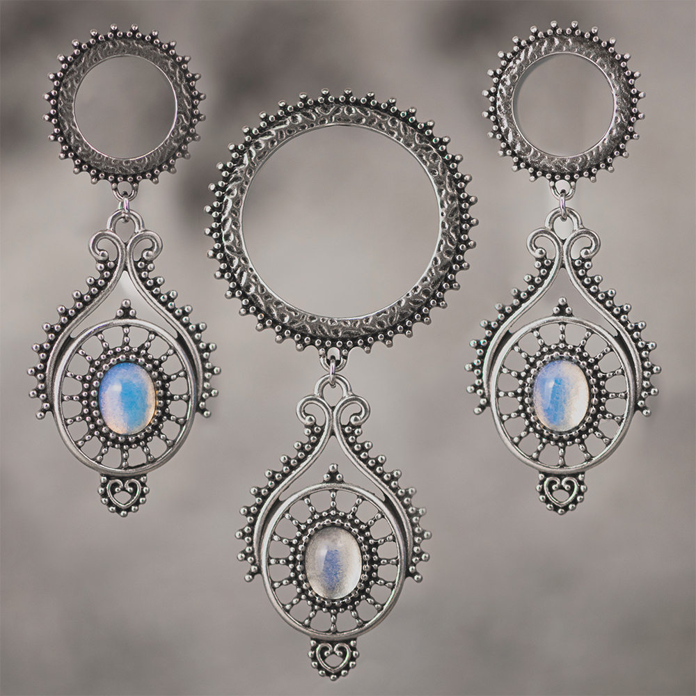  Verzierter Opal- und Silver Dangle Plug / Tunnel / gauge