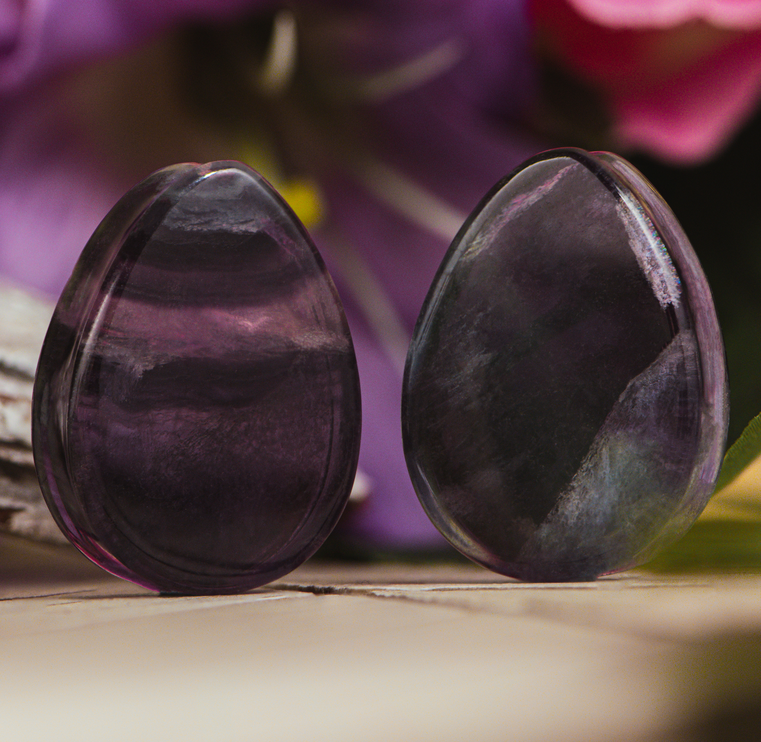 Beautiful  Teardrop Rainbow Fluorite Stone Plug / Gauge
