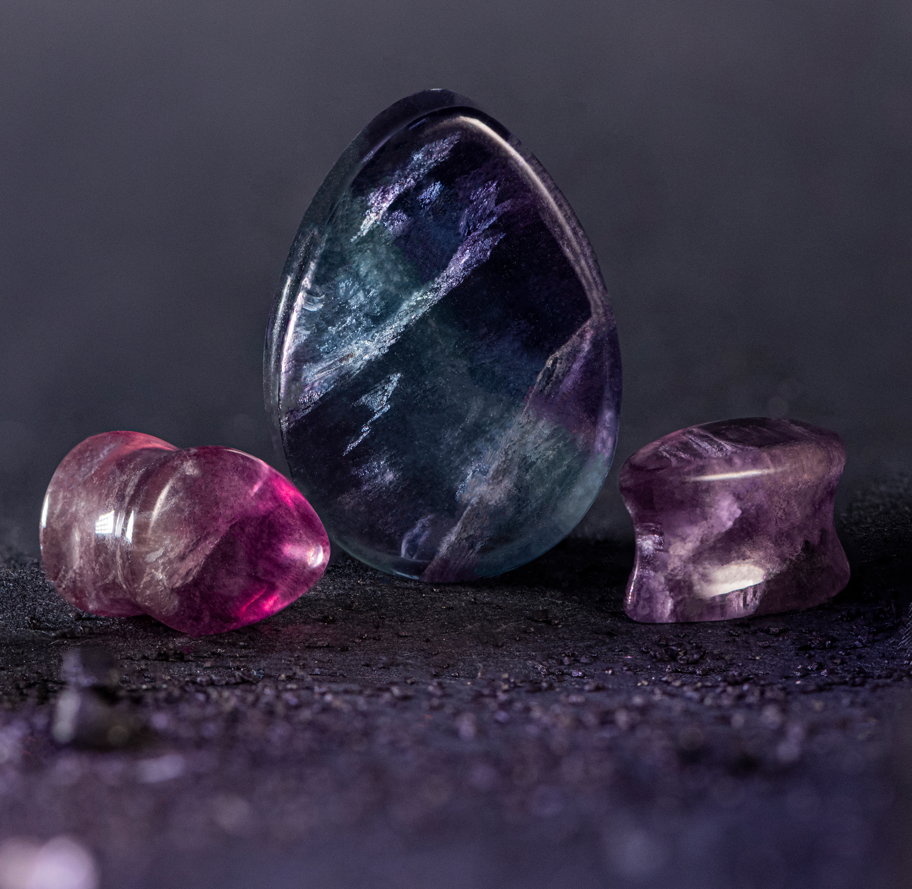 Alternative  Teardrop Rainbow Fluorite Stone Plug / Gauge
