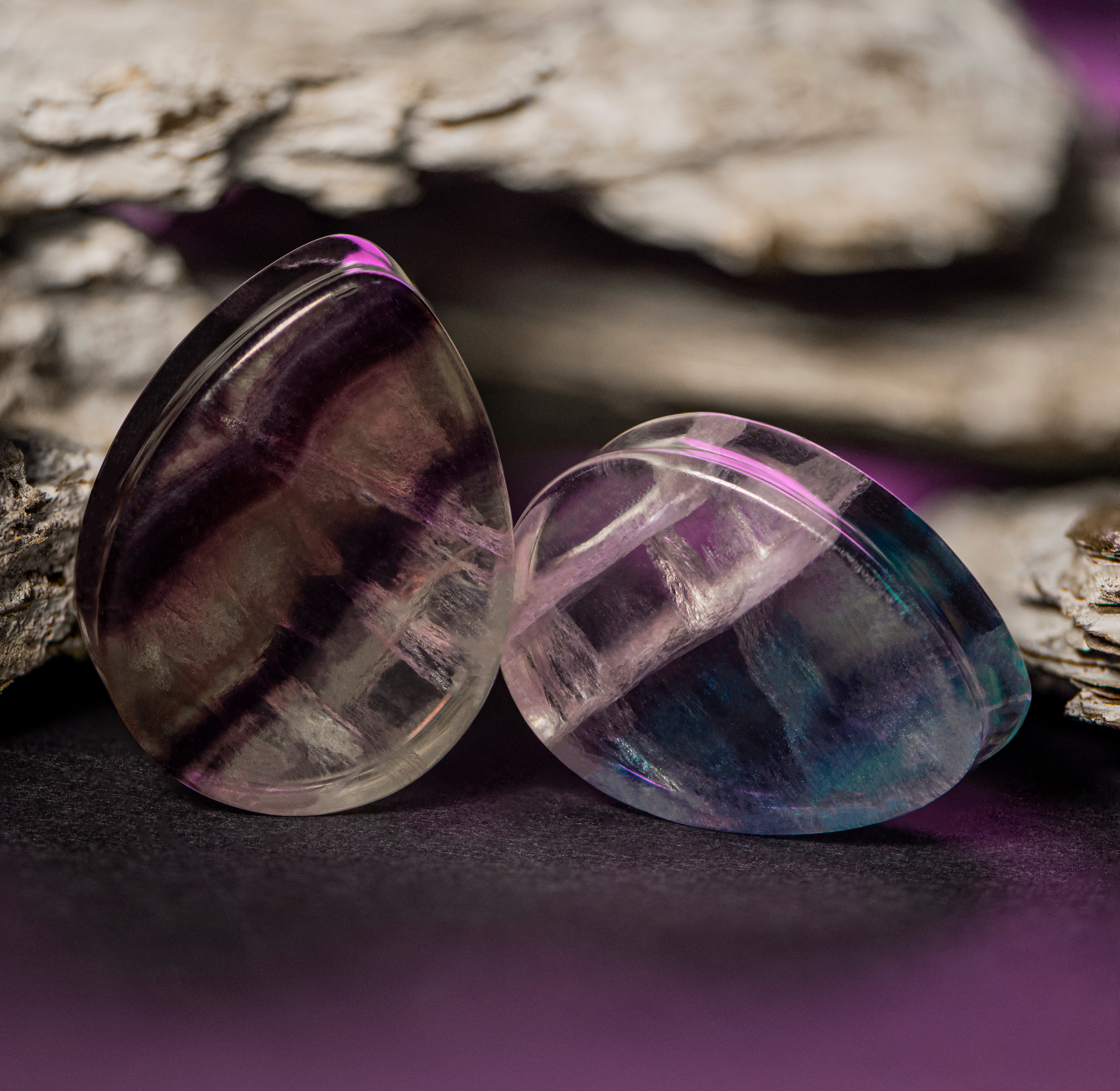 cool  Teardrop Rainbow Fluorite Stone Plug / Gauge