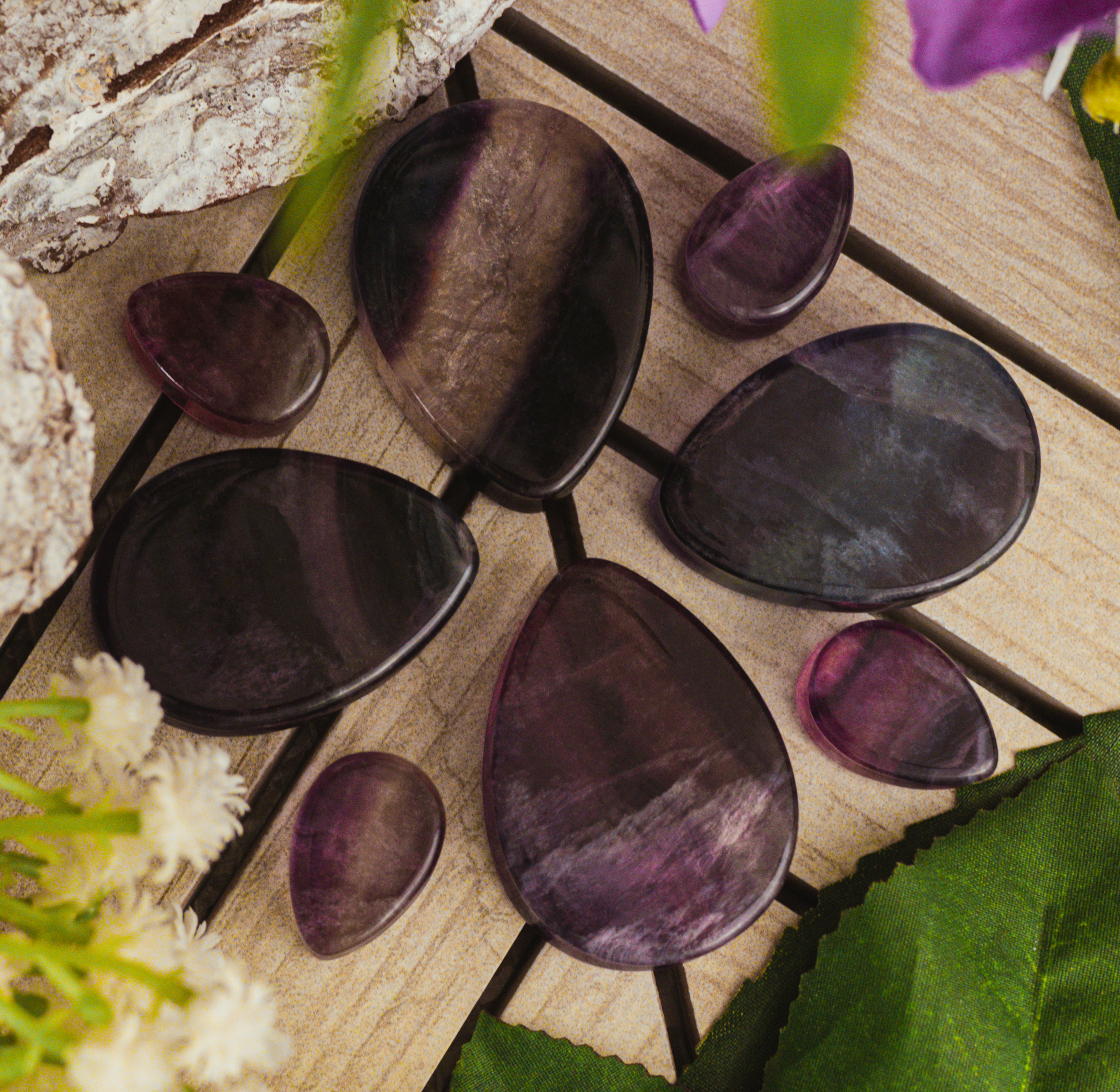 classy  Teardrop Rainbow Fluorite Stone Plug / Gauge