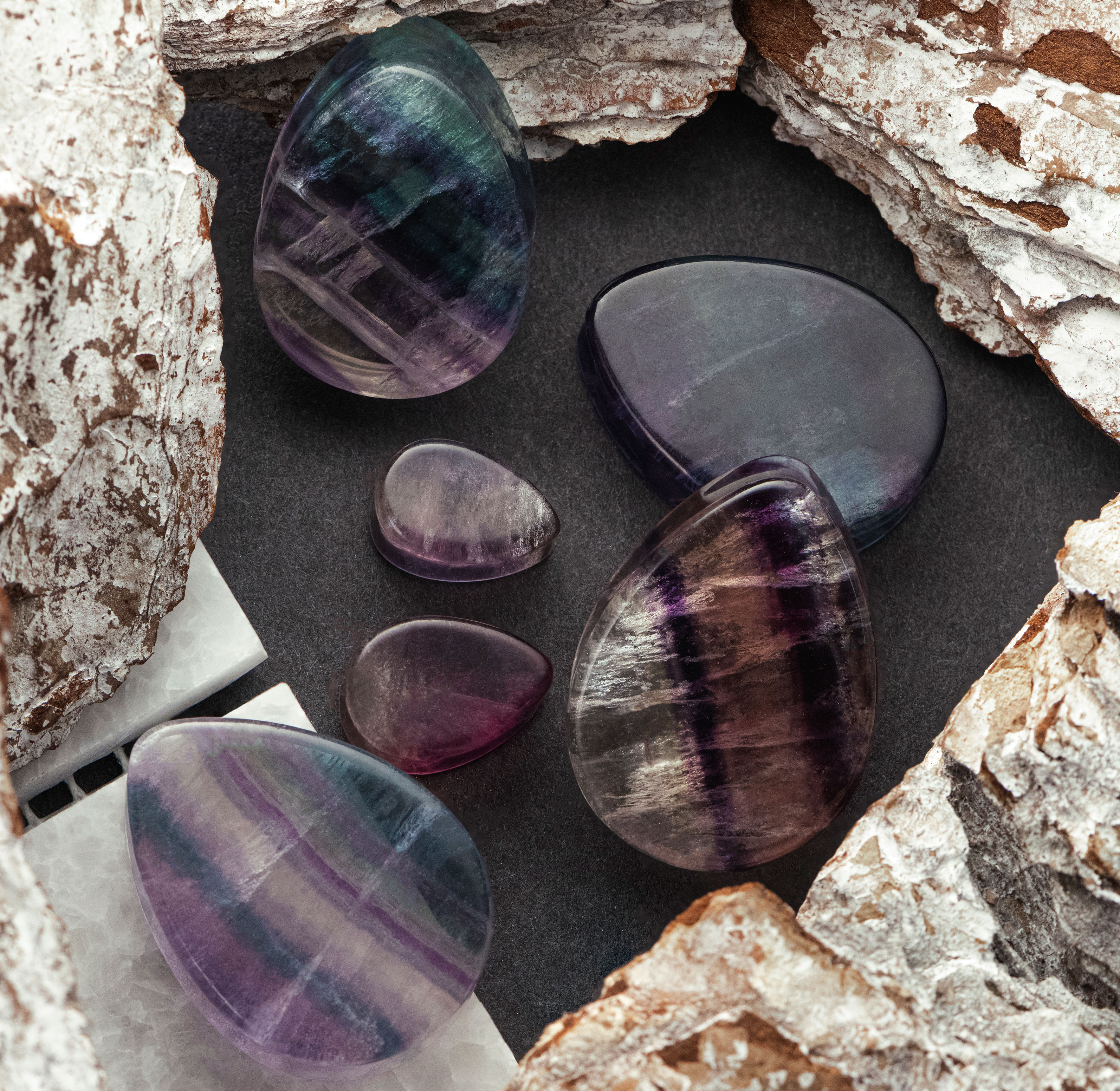 unique  Teardrop Rainbow Fluorite Stone Plug / Gauge