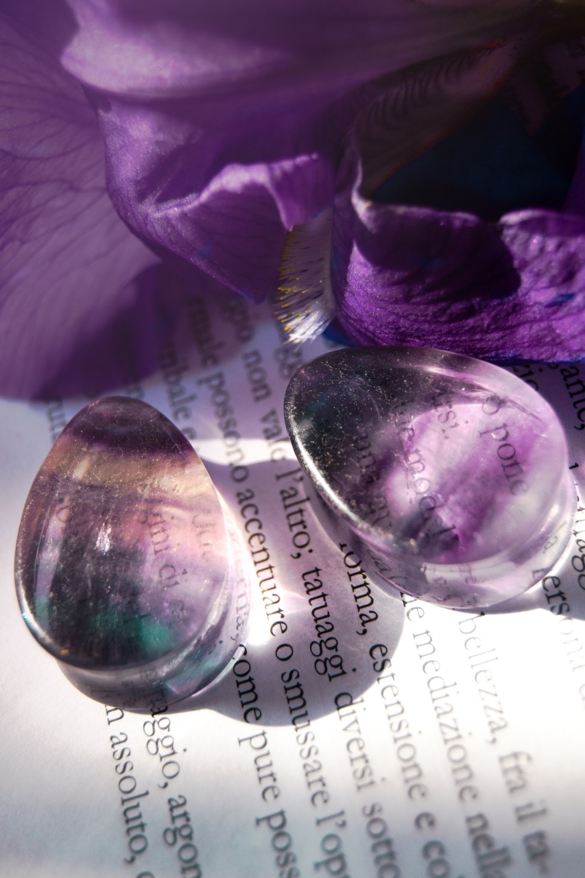 elegant  Teardrop Rainbow Fluorite Stone Plug / Gauge